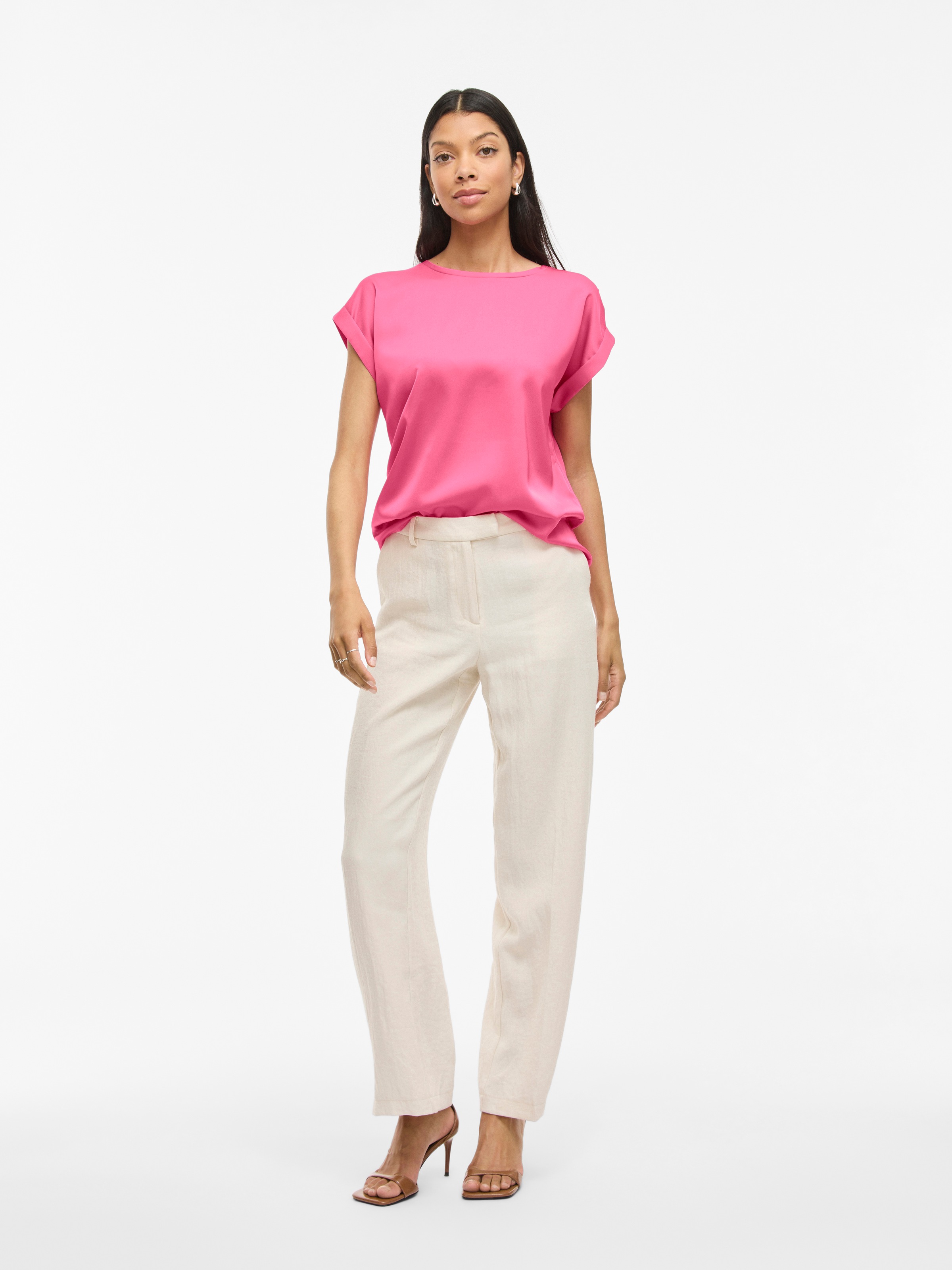 Vila Kurzarmshirt »VIELLETTE S/S SATIN TOP - NOOS«, Satin Optik