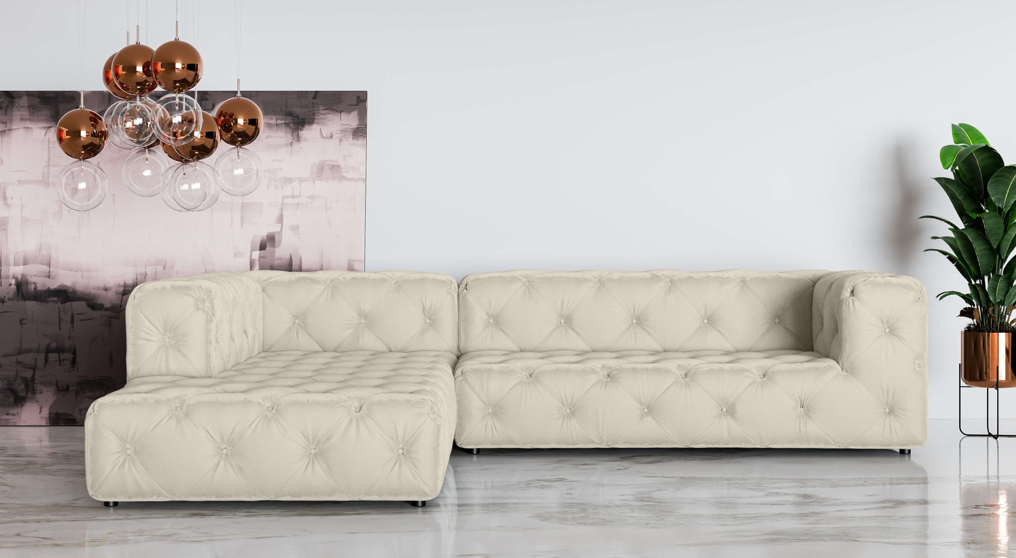 Places of Style Ecksofa »FOLLINA«, L-Form, mit klassischer Chesterfield-Knopfheftung