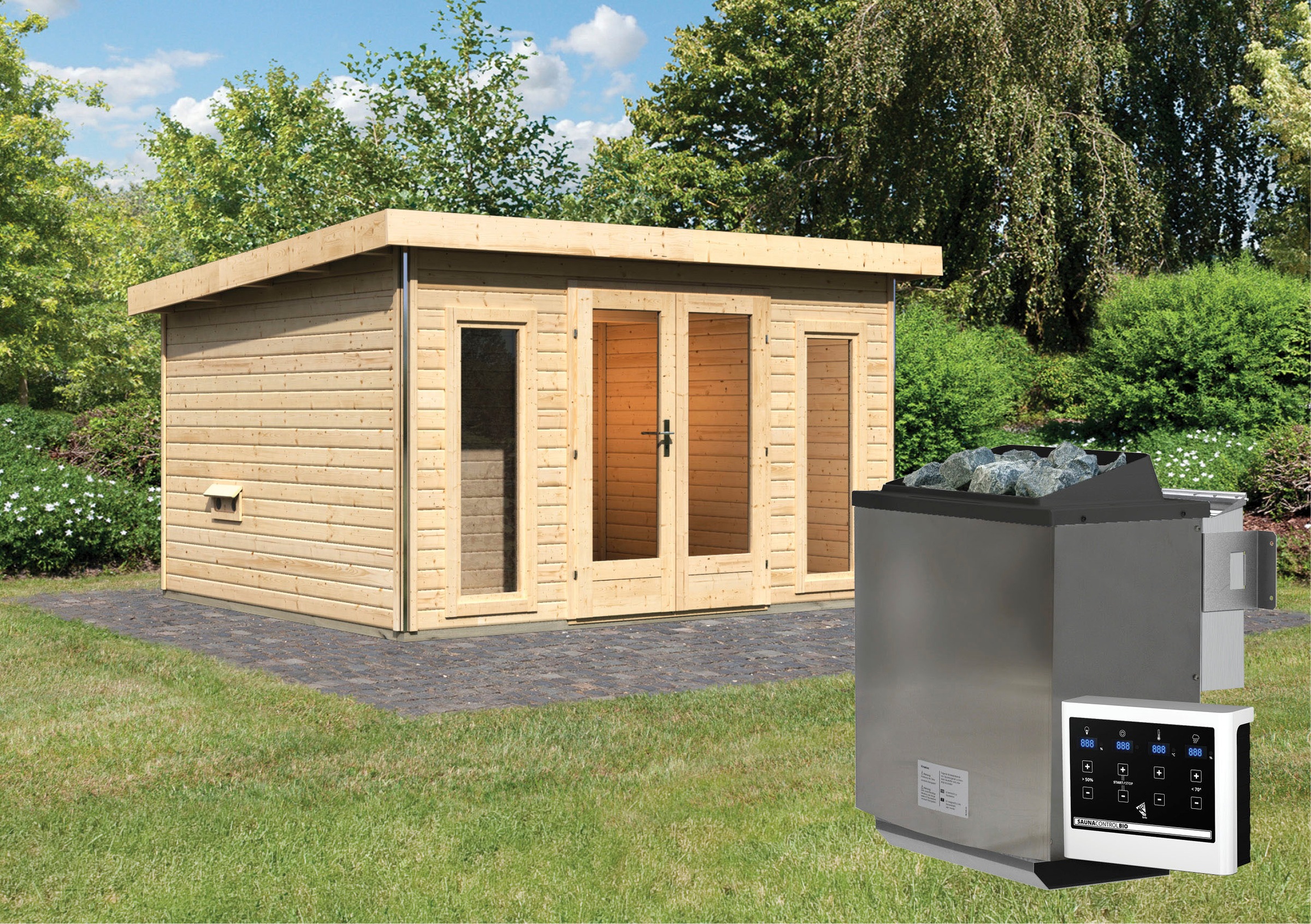 Karibu Saunahaus »Maiko 2B« Set, Ofen 9 kW Bio externe Strg easy günstig online kaufen