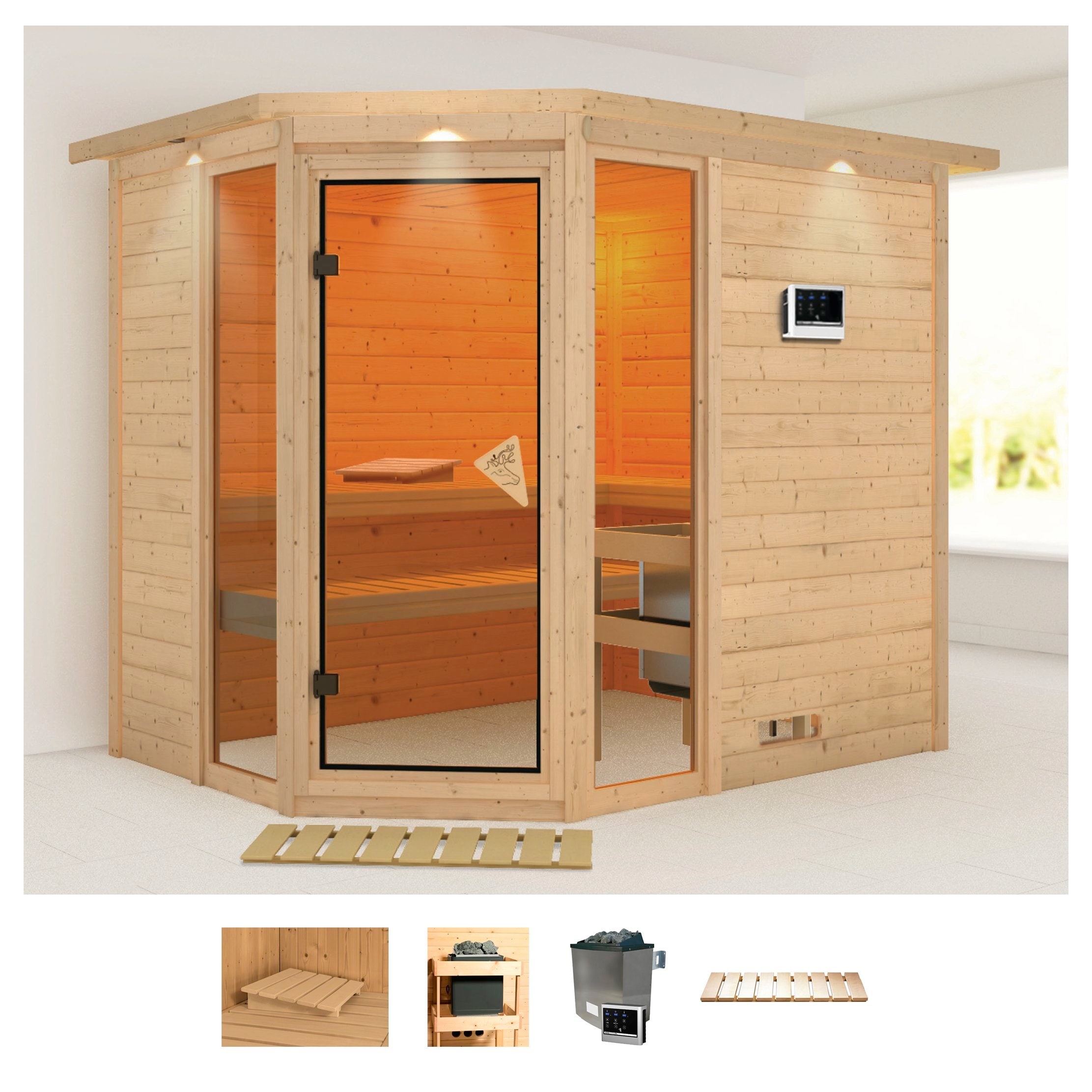Karibu Sauna »Sina 3«, (Set), 9-kW-Ofen mit externer Steuerung günstig online kaufen