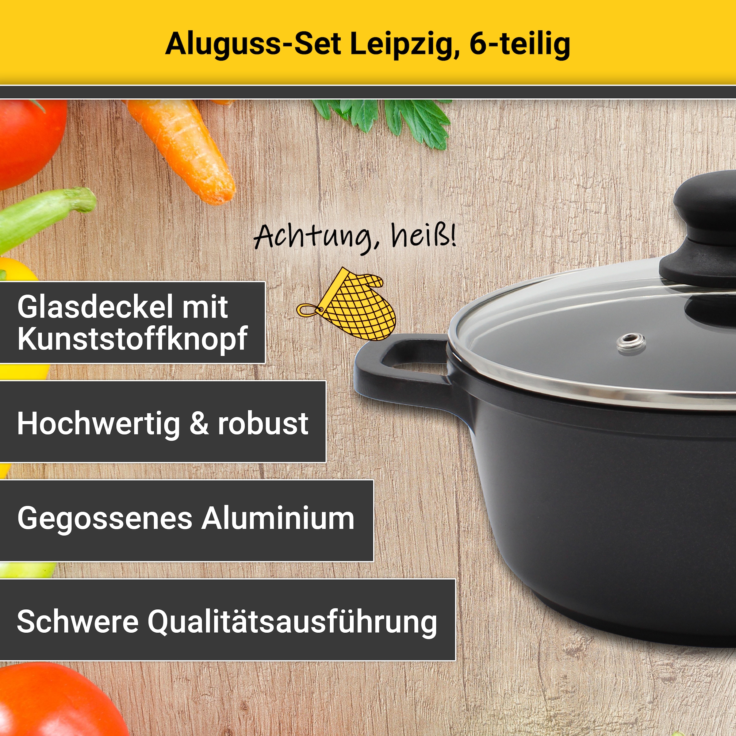 Krüger Topf-Set »Leipzig«, Aluminiumguss, (Set, 8 tlg.), hochwertige Antihaftversielgelung