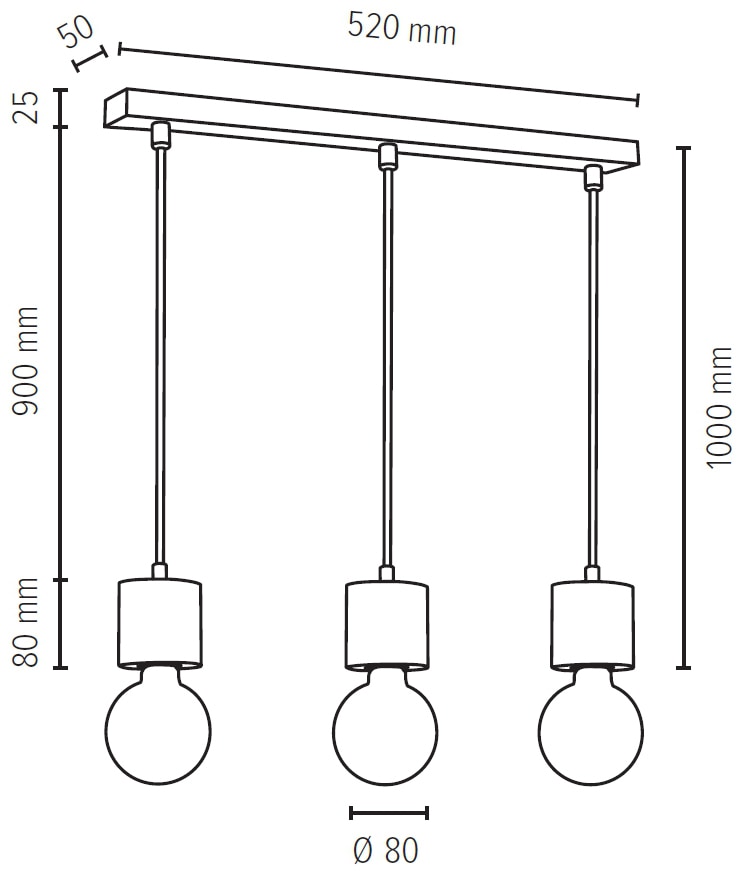 SPOT Light Pendelleuchte »PINO«, 3 flammig, Leuchtmittel E27 | ohne Leuchtmittel, Hängeleuchte, Naturprodukt aus Massivholz, Kabel kürzbar