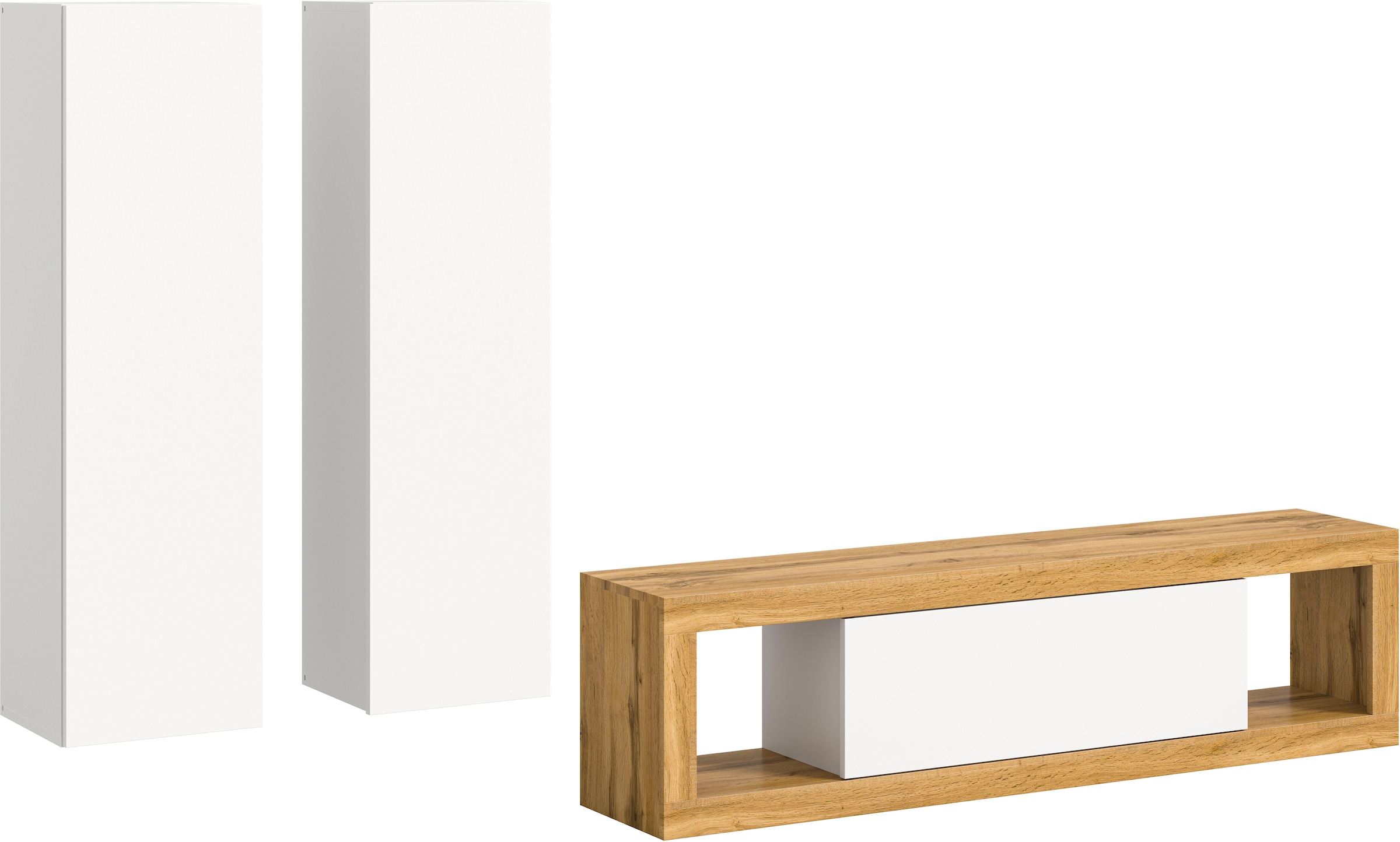 INOSIGN Wohnwand »Trinity,Breite 240 cm, 1 Lowboard (stehend und hängend montierbar),«, (3 St.), 2 Hängeschränke, Wohnwand, Wohnkombination, Mediawand