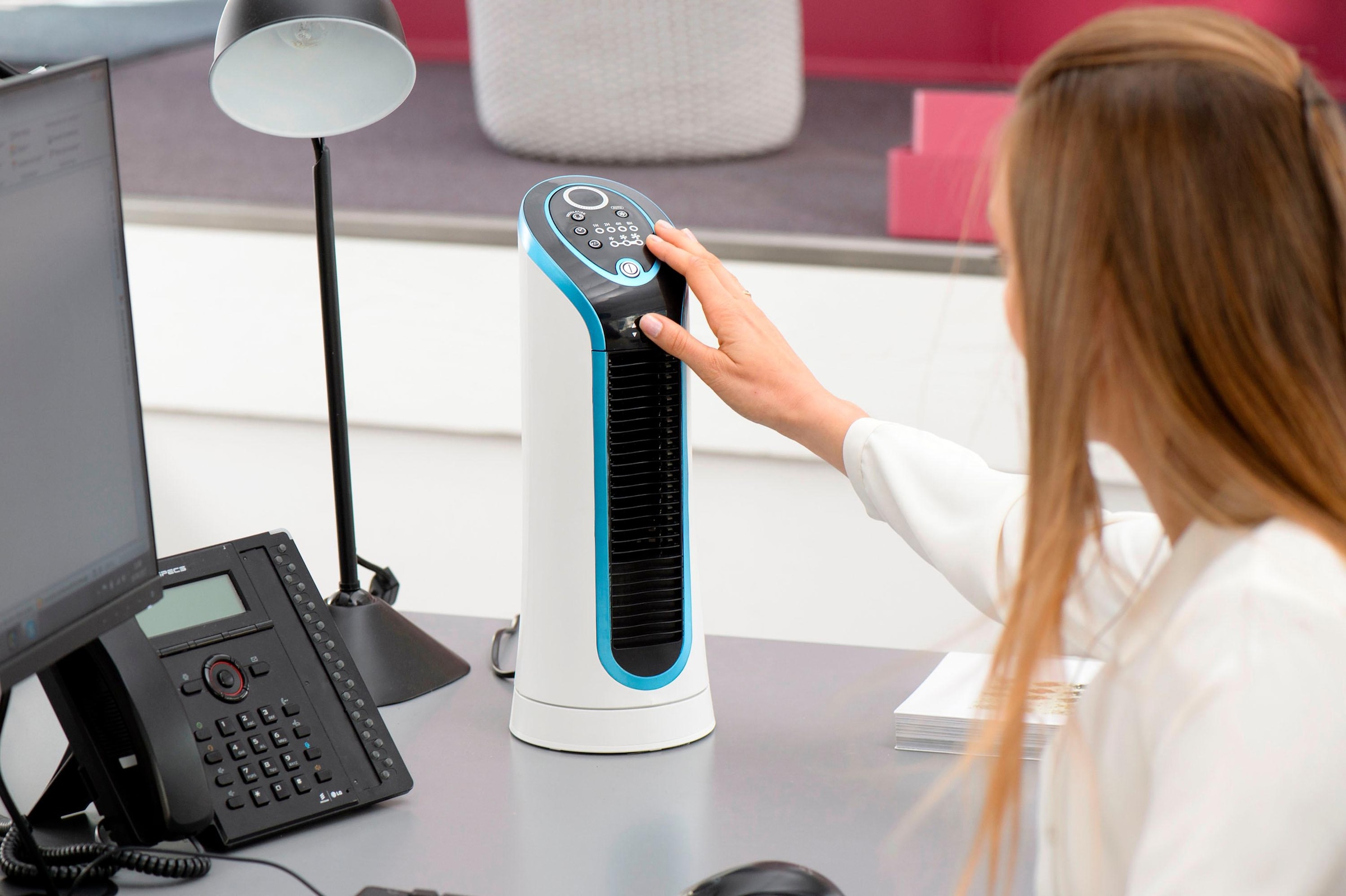 Rowenta Tischturmventilator »Eole Compact, leise mit nur 45 dB(A), transportierbar, Timer,«, 3 Geschwindigkeiten, Eco-Abschaltautomatik, weiß/schwarz, VU6210F0