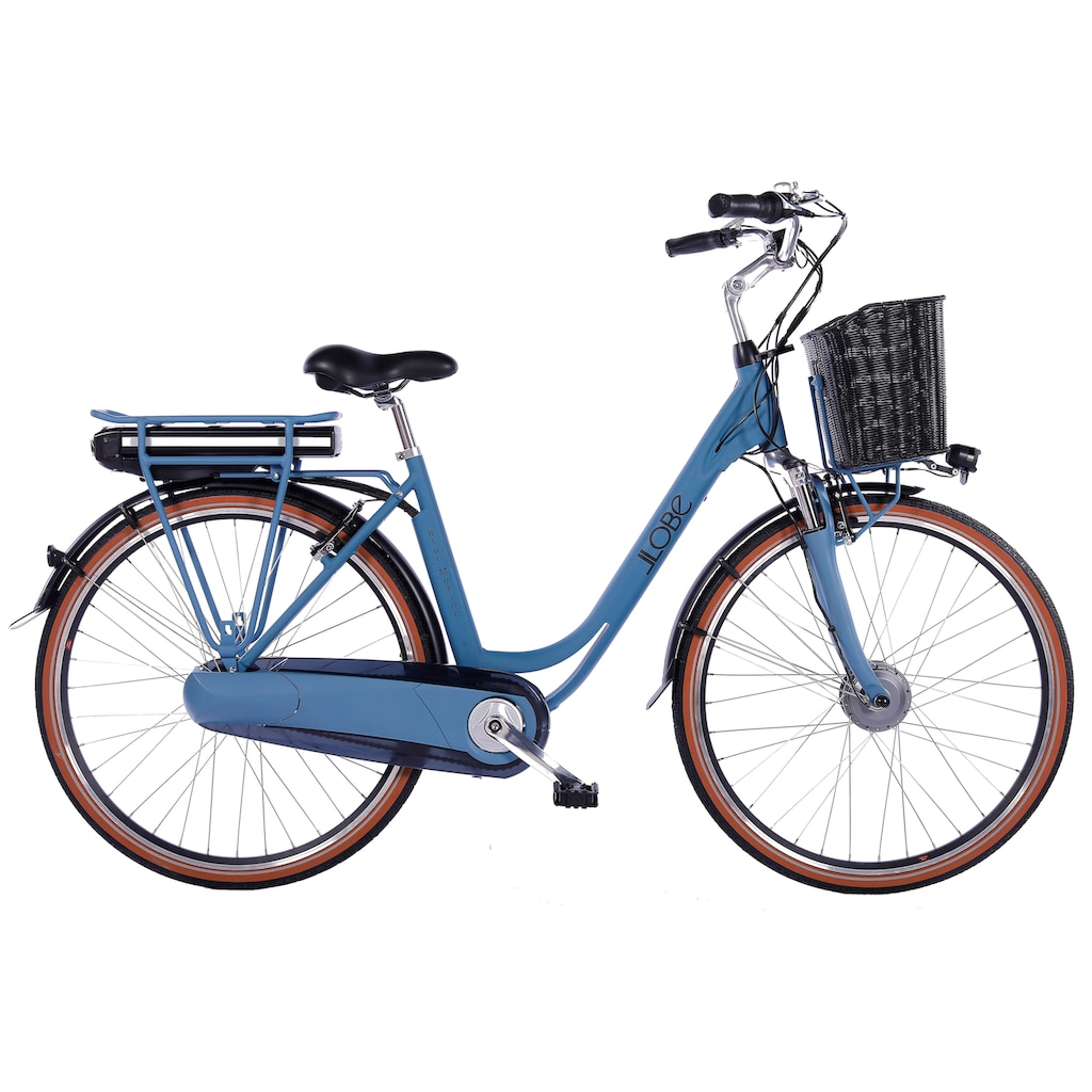 LLobe E-Bike »Blue Motion 2.0, 13,2Ah«, 7 Gang, Shimano, Frontmotor 250 W, (mit Fahrradkorb)