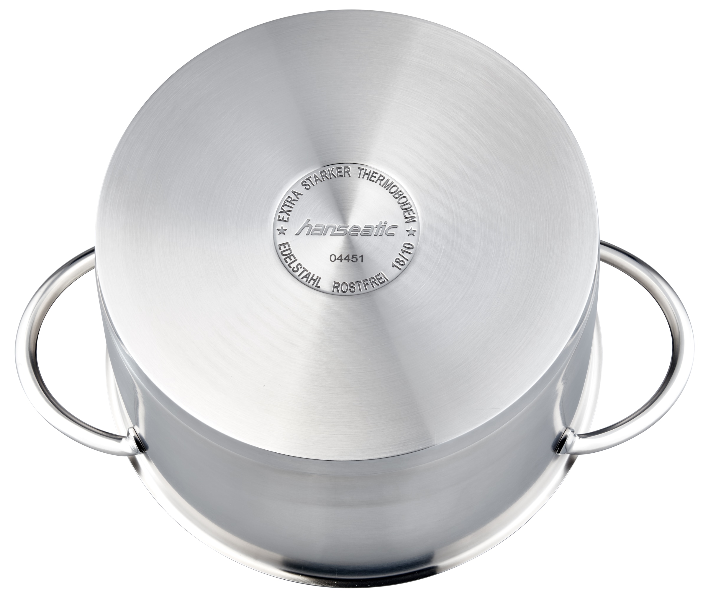 Hanseatic Topf-Set »hanseatic«, Edelstahl 18/10, (Set, 8 tlg., je 1 Fleischtopf 16/20/24 cm, Bratentopf 20 cm), handfreundliche Kaltmetallgriffe, Literskala, Glasdeckel, Induktion