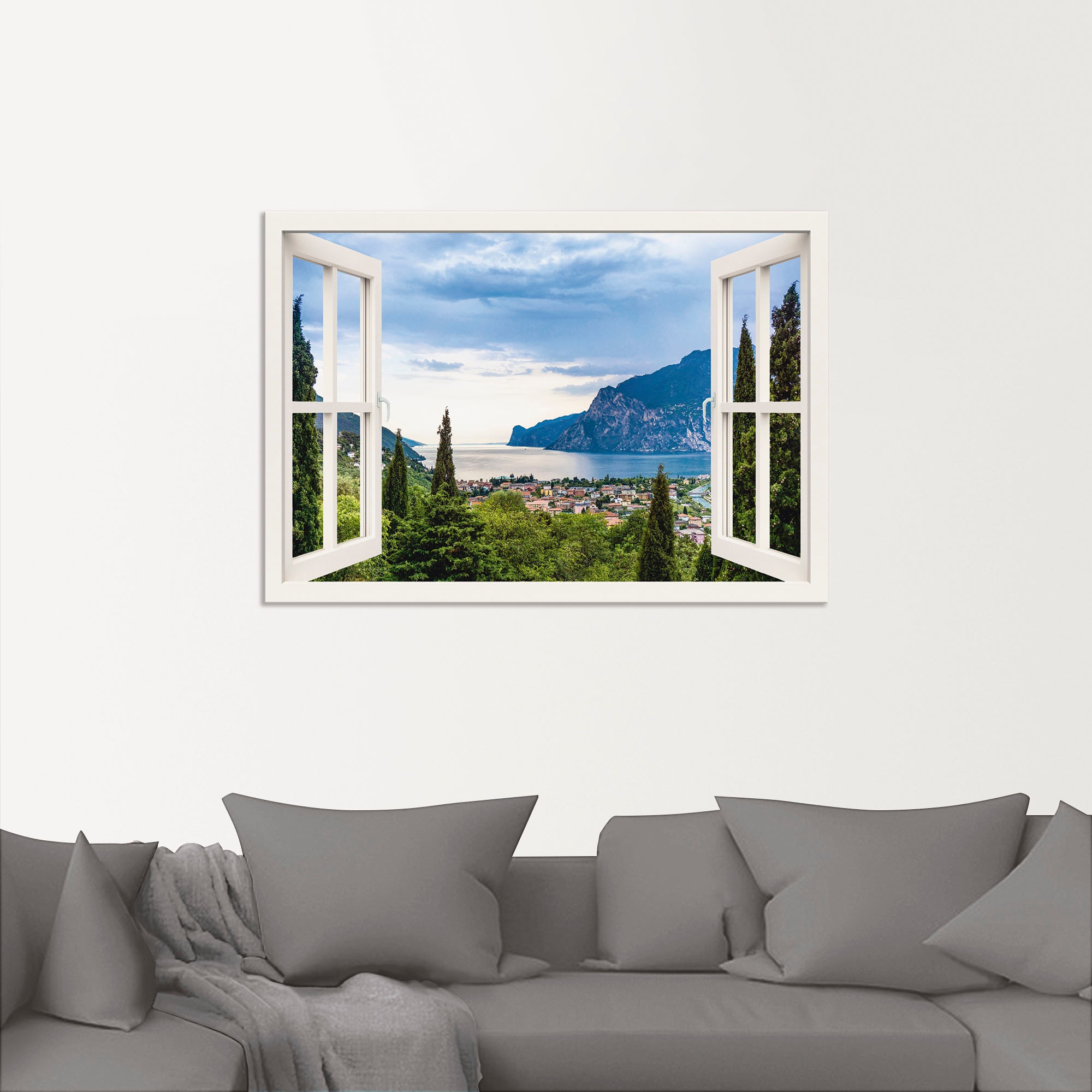 Artland Wandbild »Gardasee durchs weiße versch. online als (1 Seebilder, Leinwandbild, Wandaufkleber Poster oder in Alubild, kaufen St.), Größen Fenster«