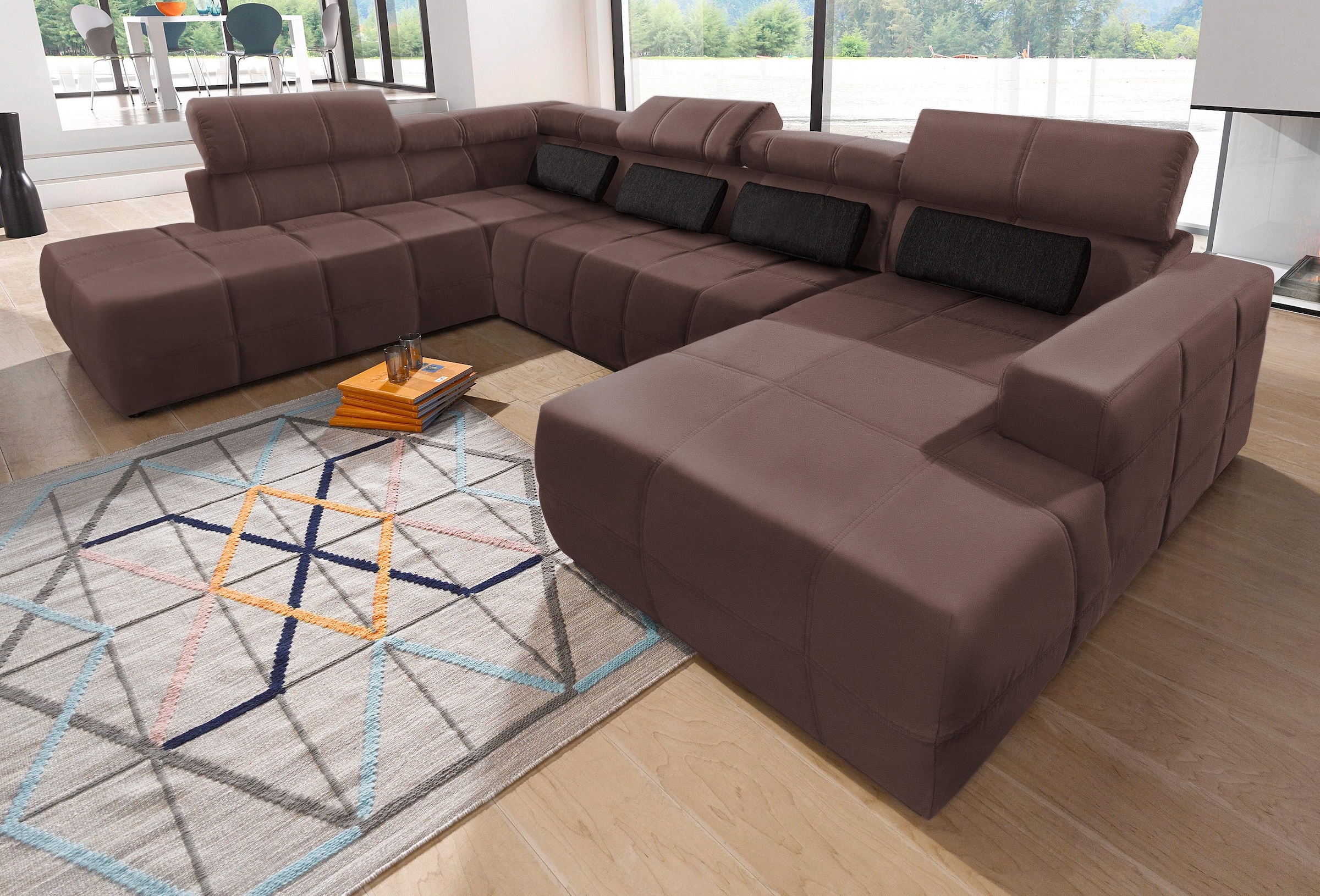 DOMO collection Wohnlandschaft »Brandon Sitzbelastung 140 kg, mit Nierenkissen, U-Form«, mit Kopfteilverstellung, wahlweise Sitztiefenverstellung, U-Form