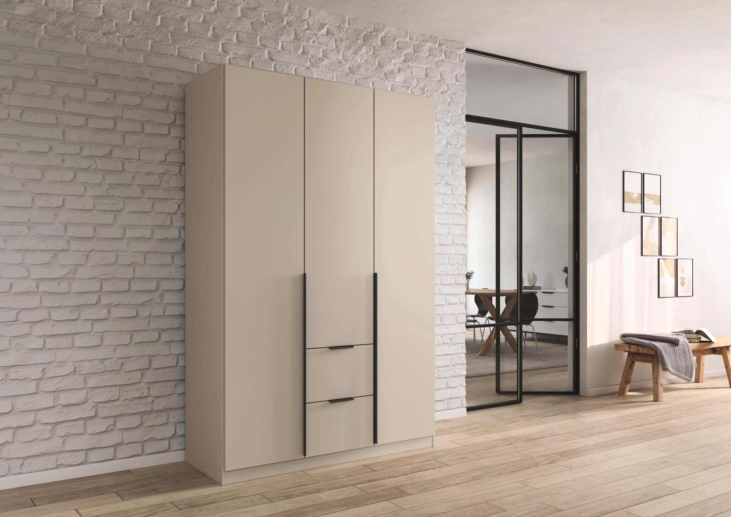 rauch Drehtürenschrank »Kleiderschrank Schrank Garderobe AGORDO mit Dekor- oder Hochglanzfront«, (in zwei Griff-Farben, Breiten 91-360 cm), mit Außenschubkästen, in 7 Breiten und 2 Höhen MADE IN GERMANY