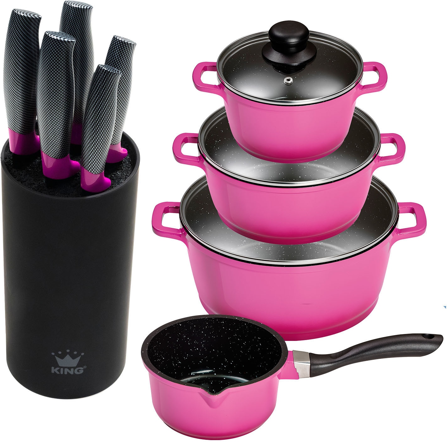 KING Topf-Set Aluminiumguss Set, 4 Töpfe, 3 Deckel, 1 Messerblock, 5 Kochme günstig online kaufen