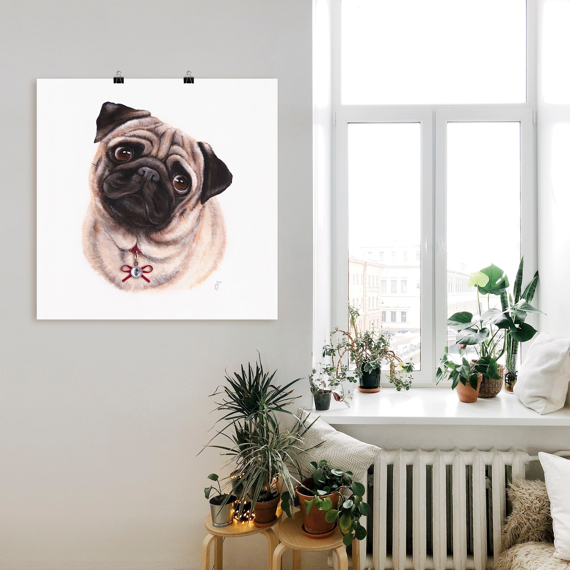Artland Wandbild »Mops mit Diamanten«, Hundebilder, (1 St.), als Alubild, Outdoorbild, Poster in verschied. Größen