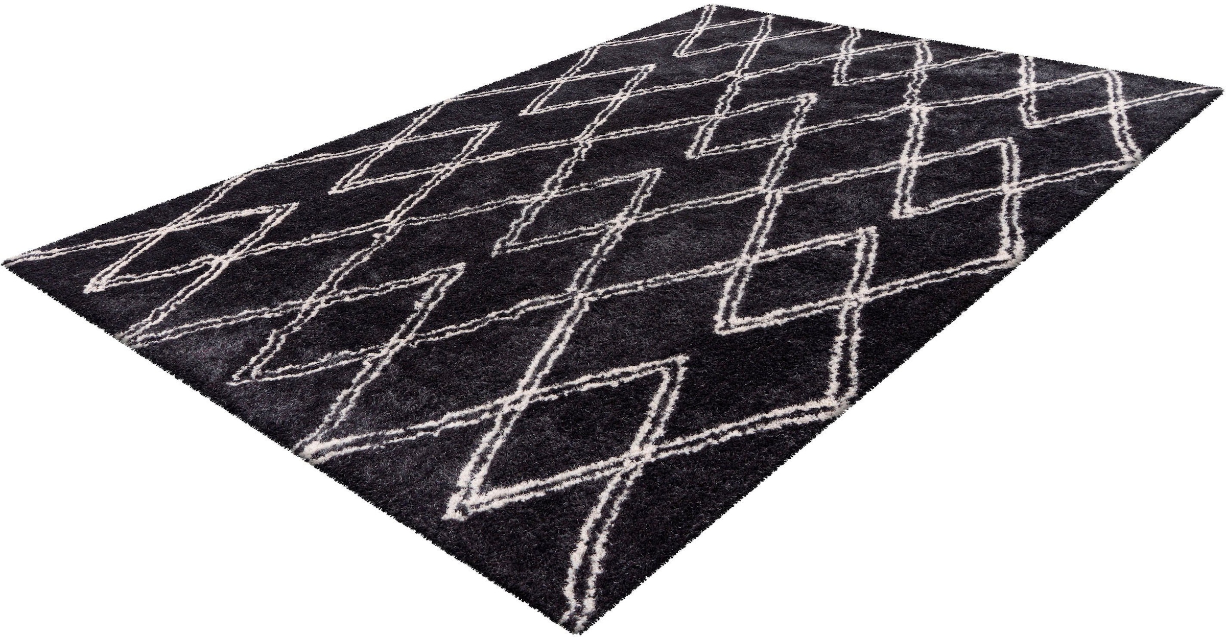 Hochflor-Teppich »Leasly«, rechteckig, retro, Teppich im Rauten-Muster, weich