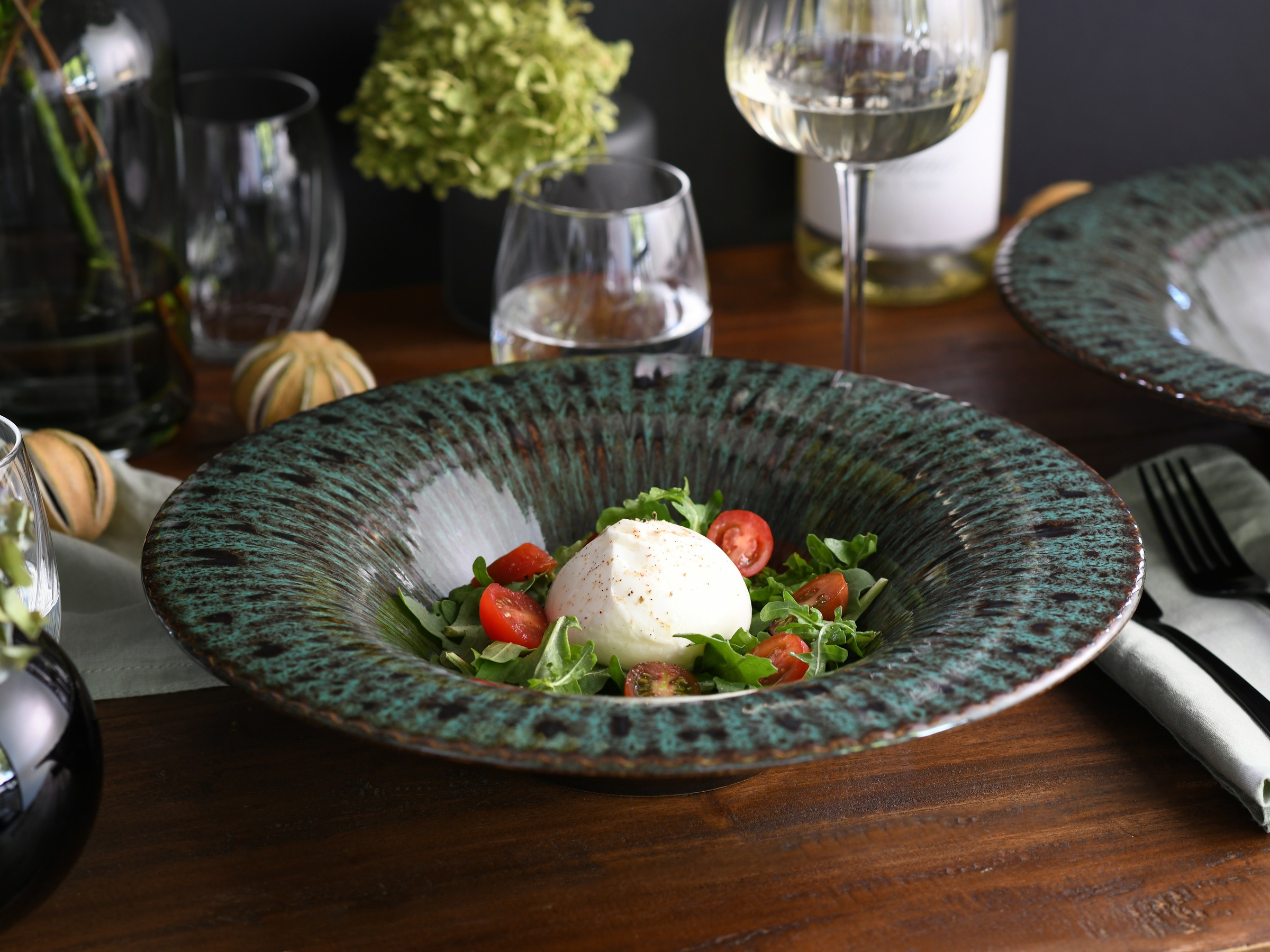 CreaTable Teller »Allegra Magic, Gourmetteller, 4-tlg.« Moderne Coupeform, Reaktivglasur