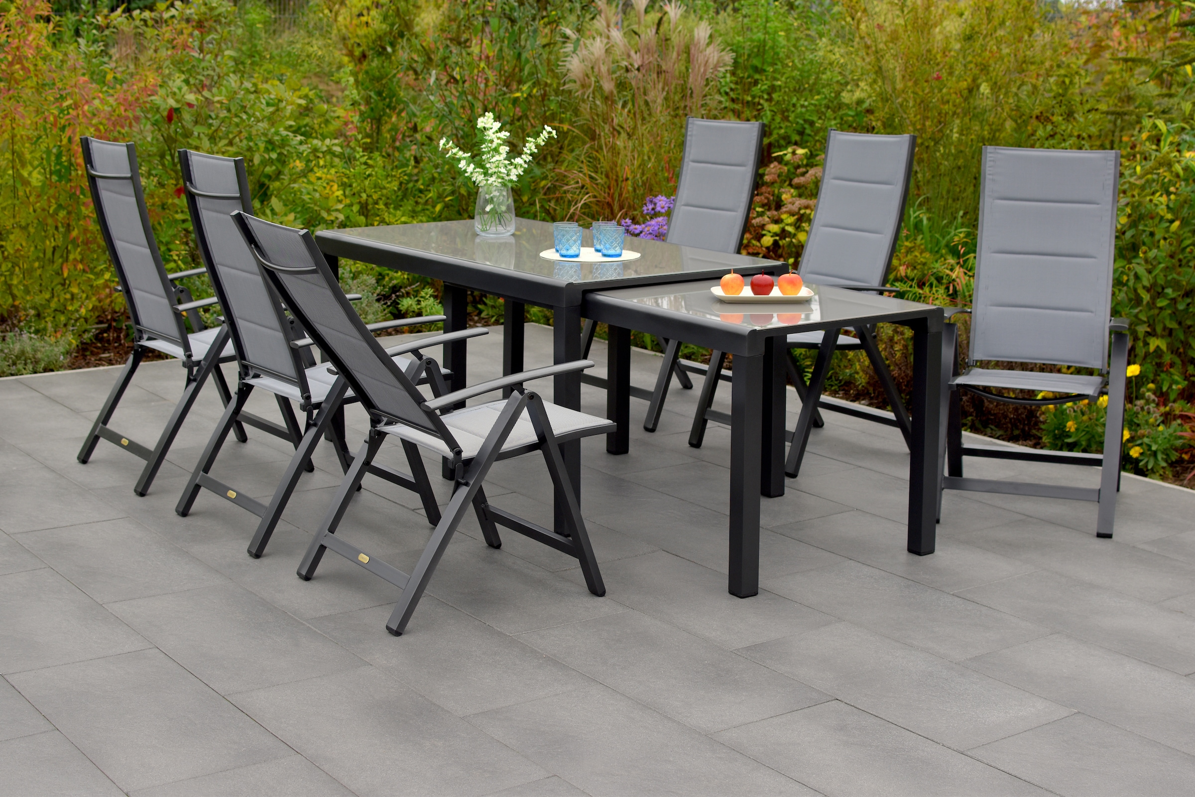 MERXX Garten-Essgruppe »Florenz« 7 Stk. tlg. 6 Klappsessel, 5-fach verstell günstig online kaufen