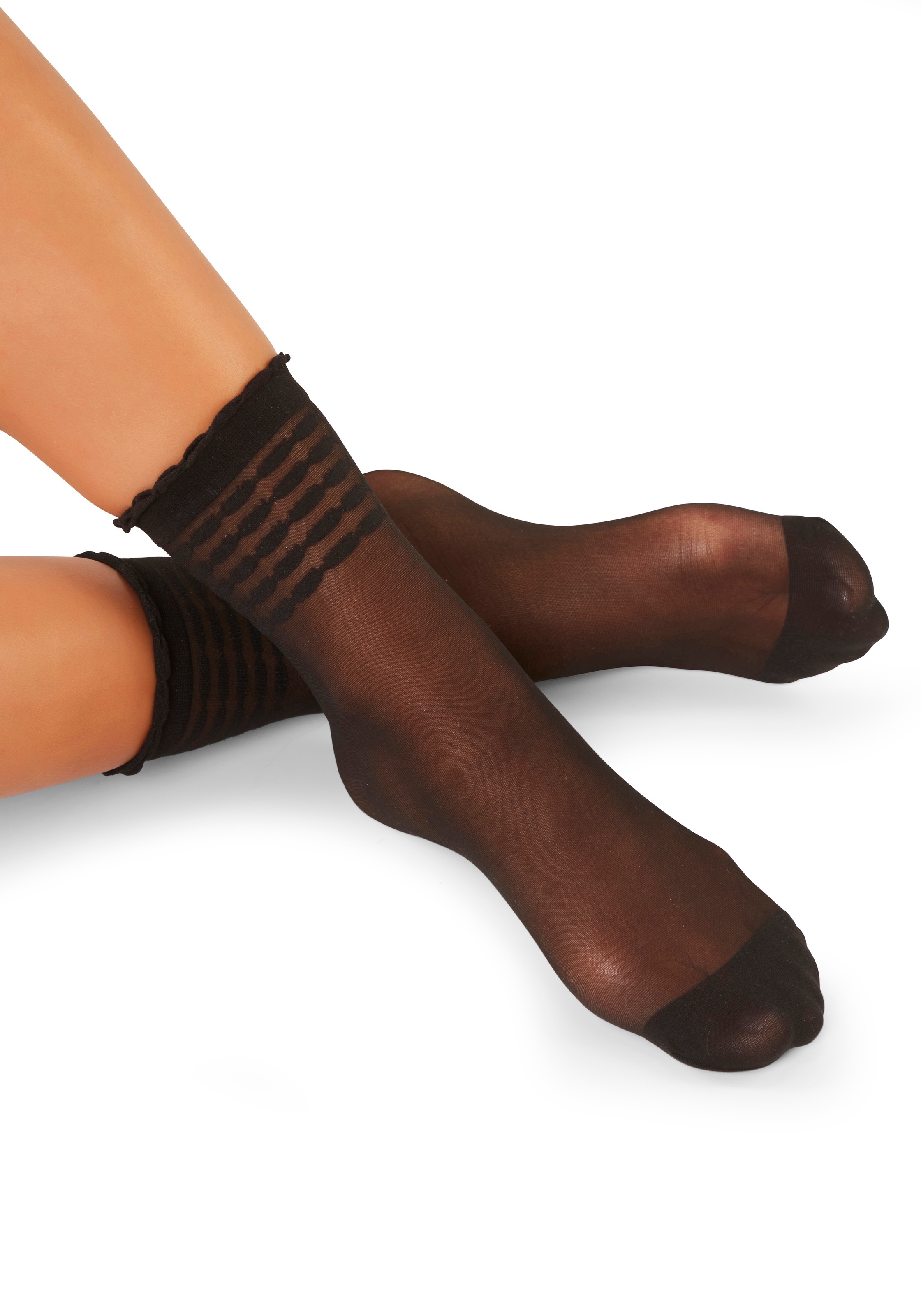 Vivance Feinsöckchen »Transparente Nylon Socken, Damen Feinstrümpfe, für Alltag und Büro« 20 DEN Packung, 2 Paar tlg. mit Streifen Design