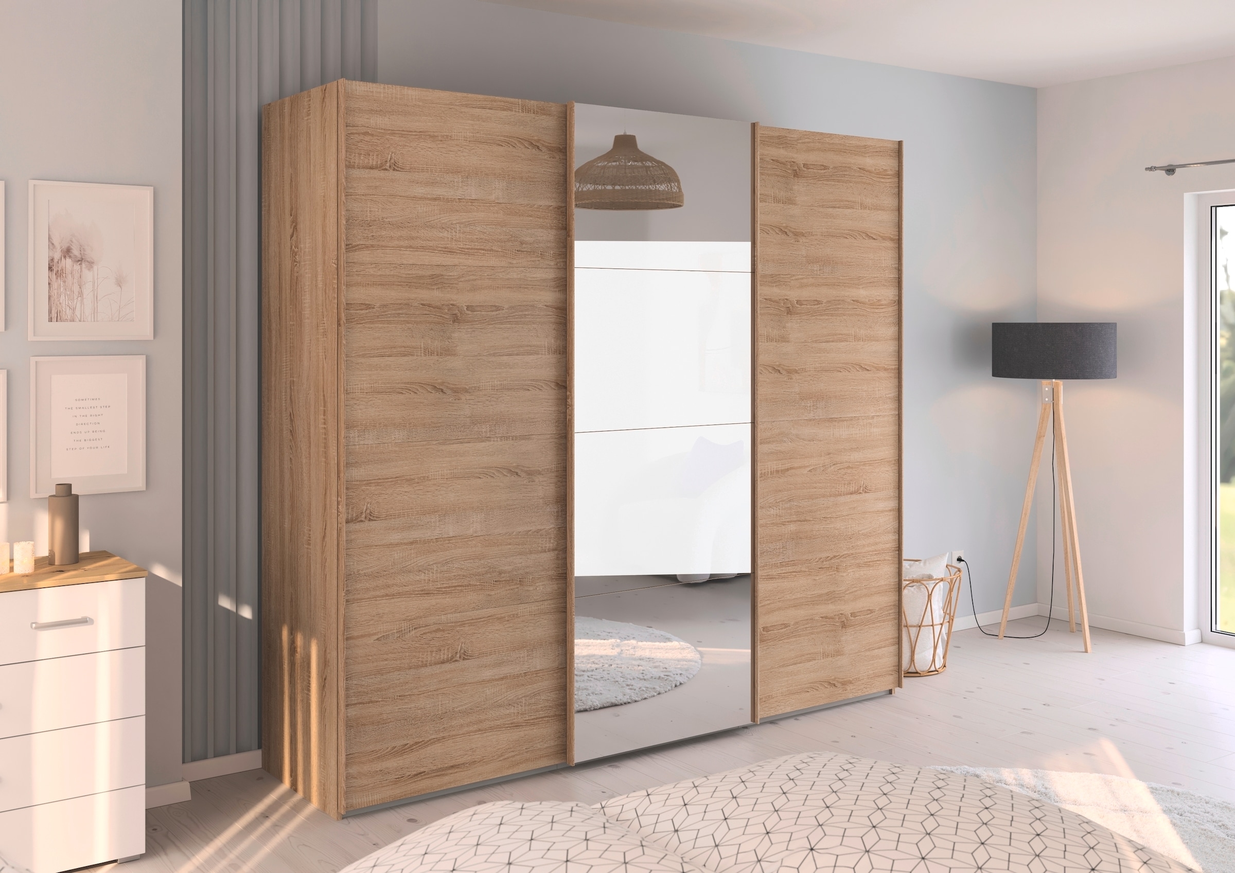 rauch Schwebetürenschrank »Kleiderschrank Schrank Garderobe Schlafzimmerschrank EVELYN«, in elegantem Stil mit Spiegel 5 Breiten viel Stauraum MADE IN GERMANY