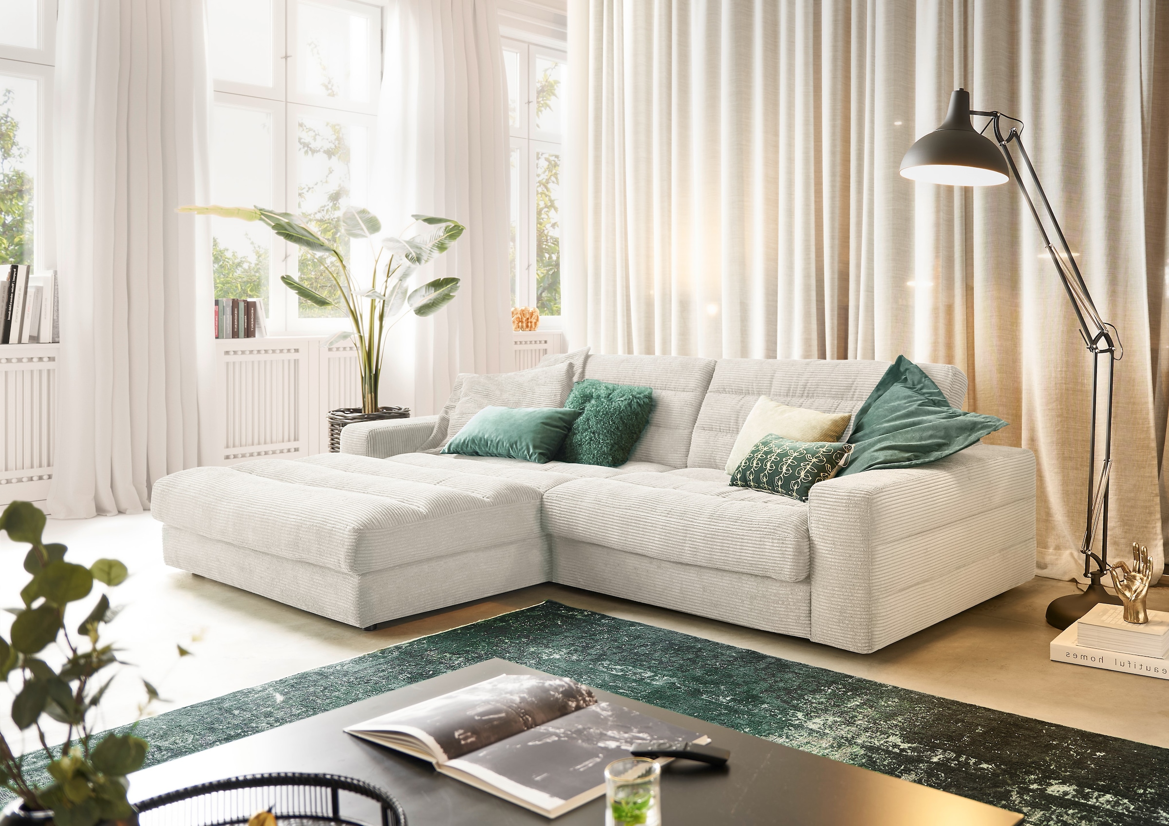 3C Candy Ecksofa »Stripes Mega-Sofa, bequem und komfortabel, L-Form«, Lose Rückenkissen, mit feiner Quersteppung, Cord-Bezug