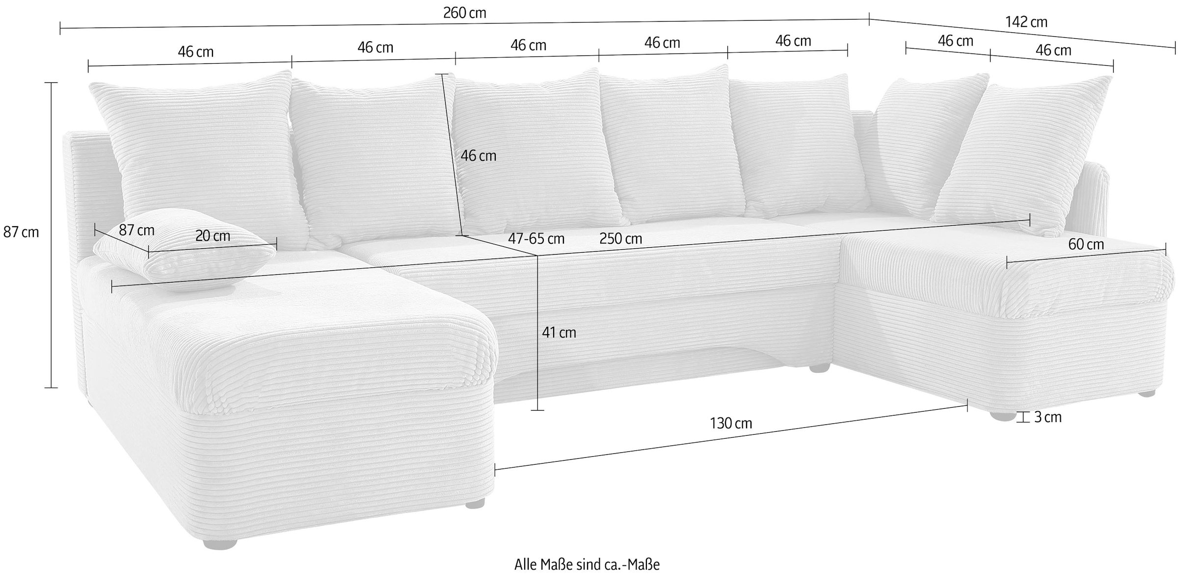 Jockenhöfer Gruppe Wohnlandschaft »U-Form, B: 260 cm« mit Bettfunktion & Bettkasten