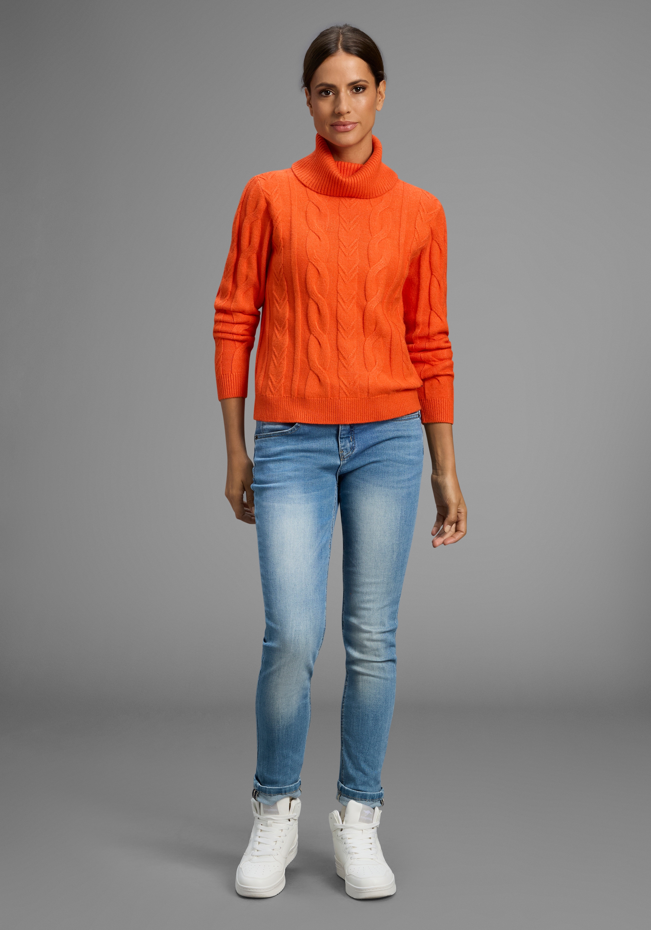 KangaROOS Rollkragenpullover, mit Zopfstrickmuster