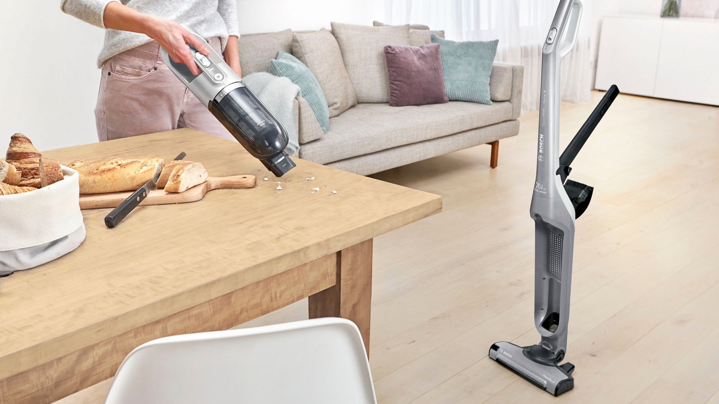BOSCH Akku-Hand-und Stielstaubsauger »Flexxo Gen 2 Serie 4 BBH3K2801«, 28 V, Power Düse mit LED, integriertes Zubehör, silber