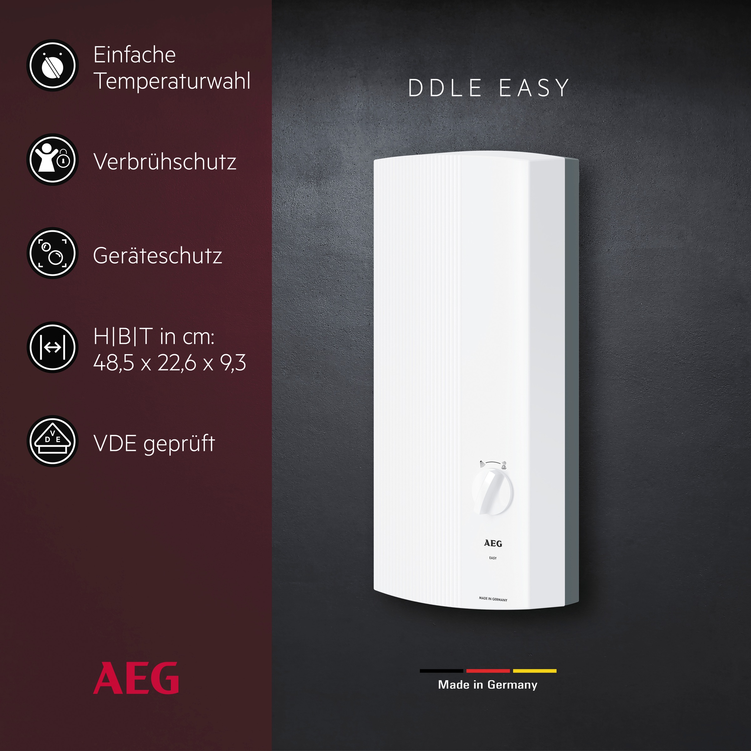 AEG Haustechnik Komfort-Durchlauferhitzer »DDLE EASY« 18 kW, einfache Temperaturwahl durch 2 Festtemperaturen 42°C und 55°C