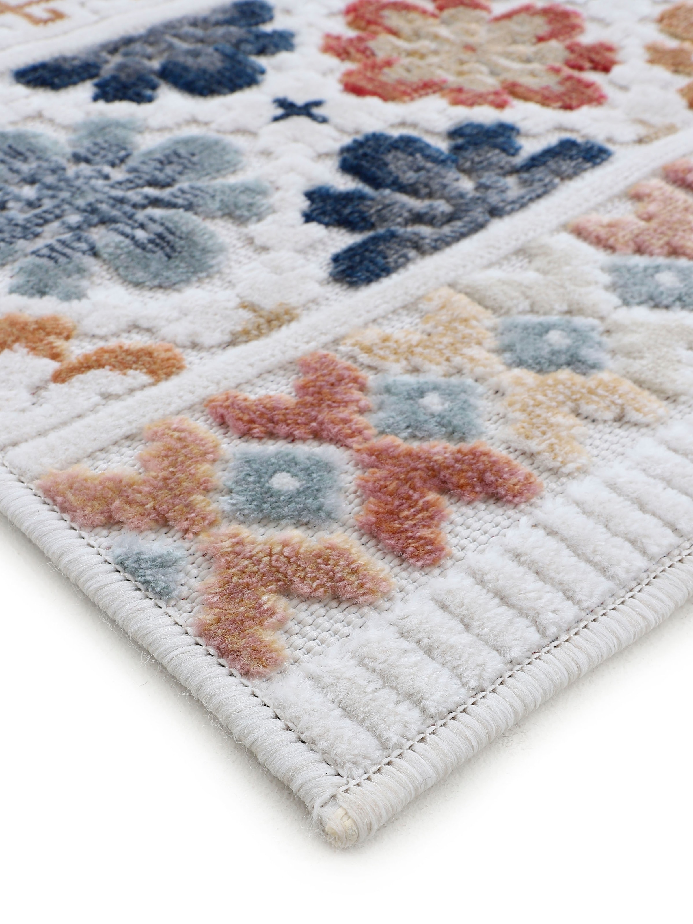 carpetfine Teppich »Deja 103«, rund, 4 mm Höhe, robustes Flachgewebe, Motiv- Floral Palmenblätter, Hoch-Tief Effekt