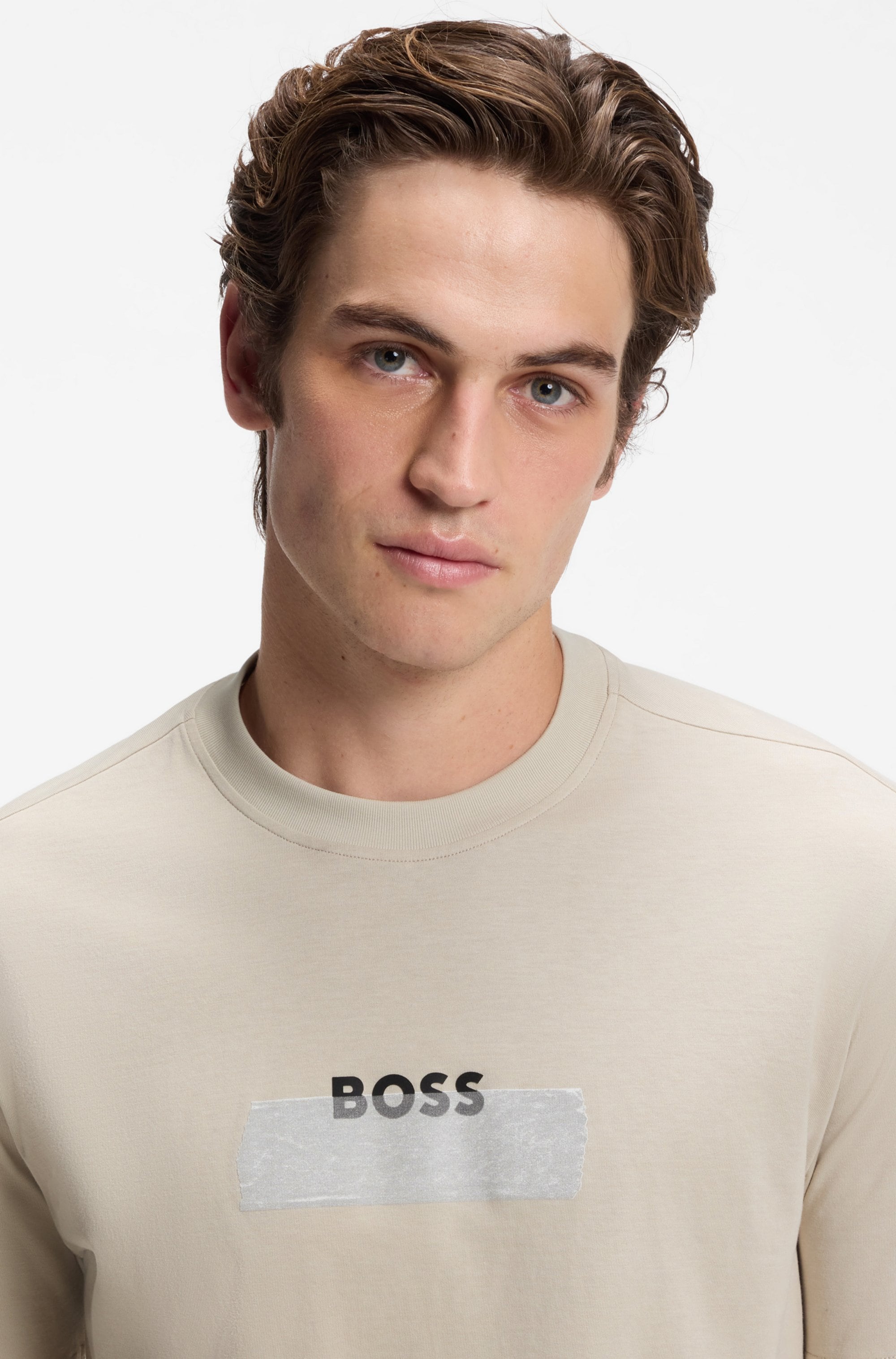 BOSS ORANGE T-Shirt »Te LogoTape Regular Fit« Rundhalsausschnitt, reine Baumwolle, Logo-Print