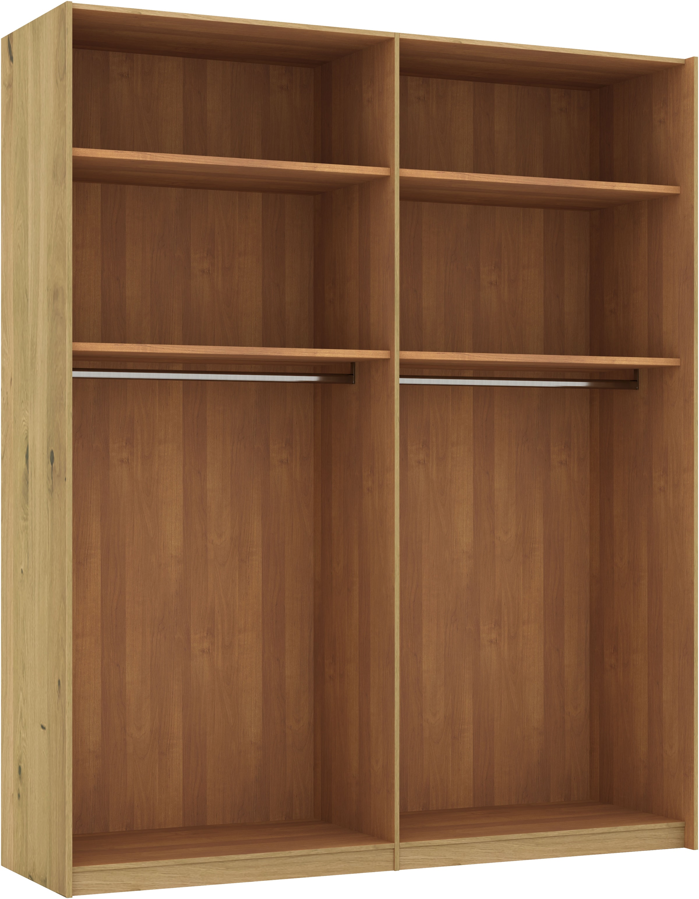 Musterring Schwebetürenschrank »Savona, Kleiderschrank, Schrank, Garderobe, mit Schiebetüren«, (Teilmassiv Bianco-Eiche, mit Spiegel oder Glas, MADE IN GERMANY), Türen Bianco-Eiche massiv, Spiegel-/Glastüren, eingelegte Chromleiste