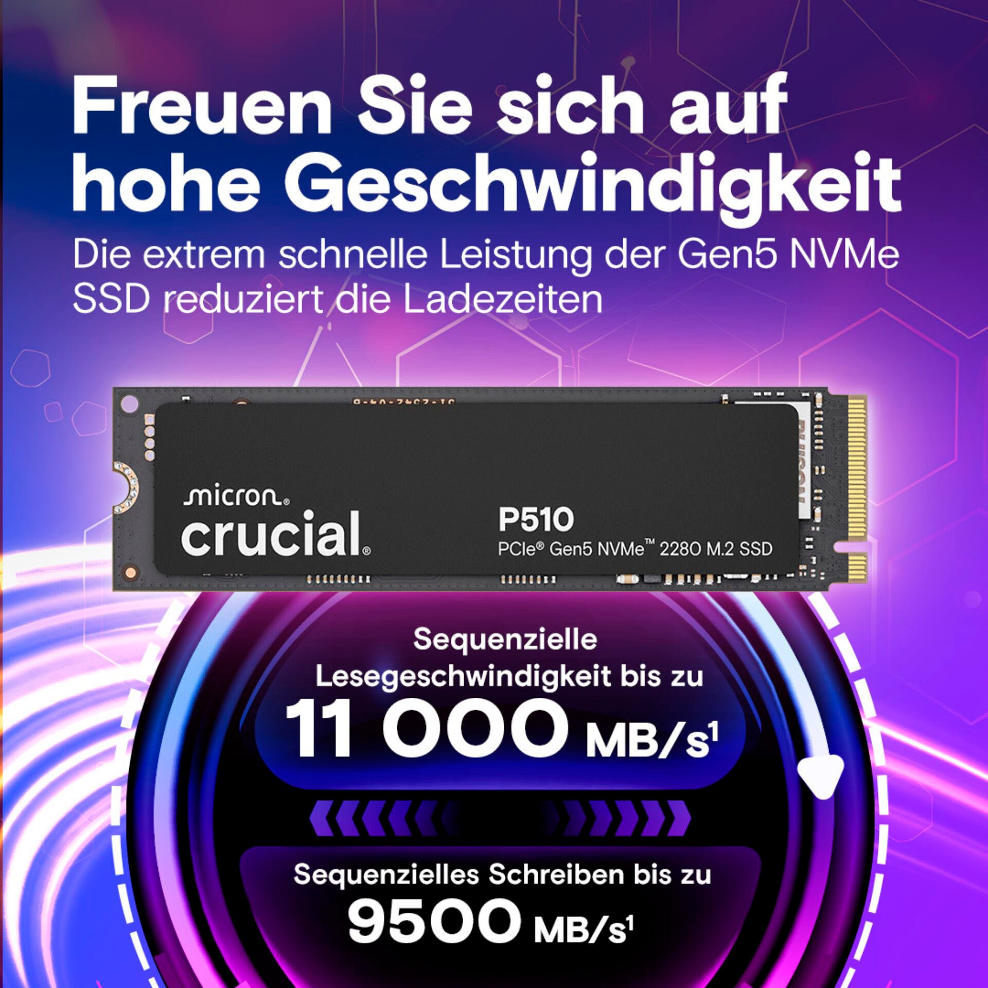 Crucial SSD-Festplatte »P510 Gen5 2280 2TB« 2000 GB Anschluss M.2 (2880)