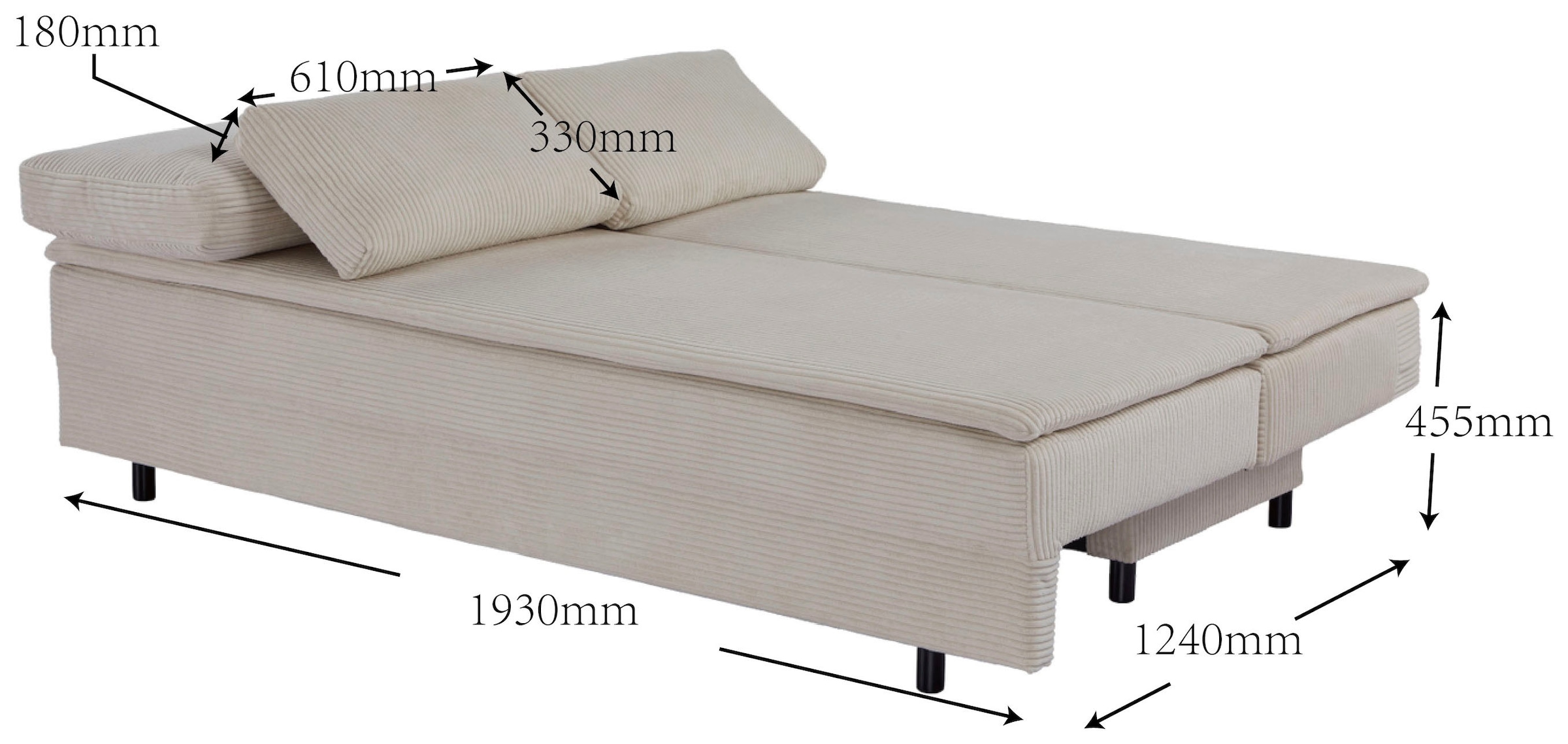 OTTO home Schlafsofa »JANNIKO Cord, Breite: 193 cm, Liegefläche 124x193 cm, softer Cord« mit Bettfunktion & Bettkasten