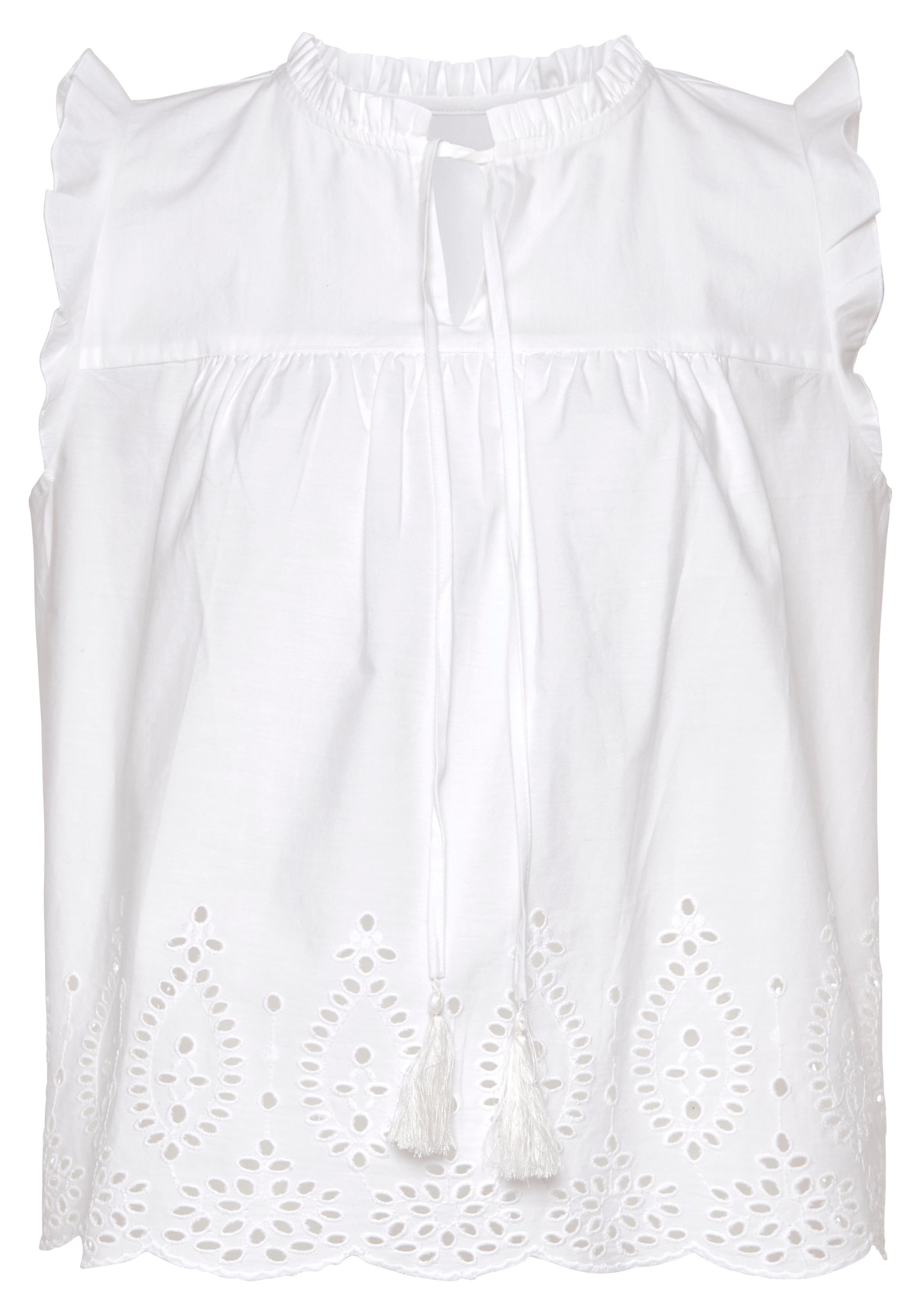Vivance Kurzarmbluse, mit Broderie Anglaise und V-Ausschnitt, Blusentop, sommerlich