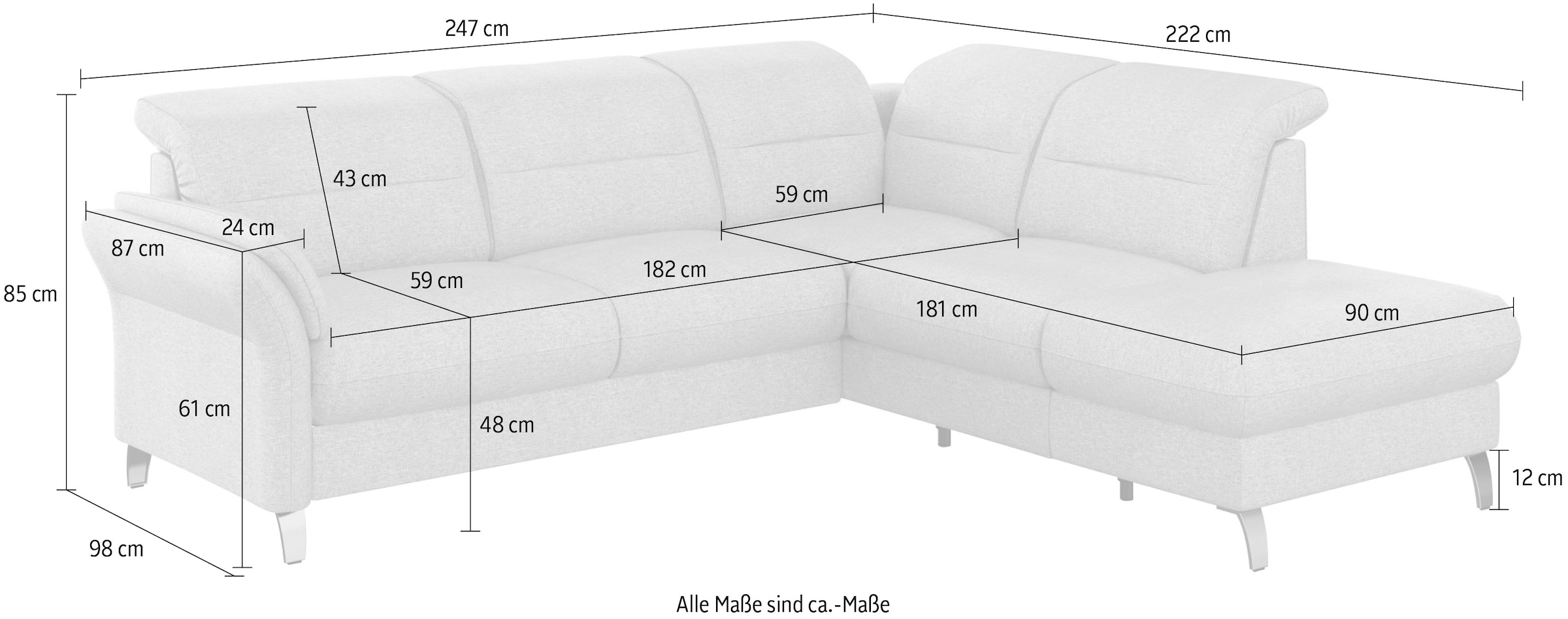 sit&more Ecksofa »Grenoble L-Form mit Federkern«, wahlweise mit Bettfunktion, Bettkasten, Arm- und Kopfteilverstellung