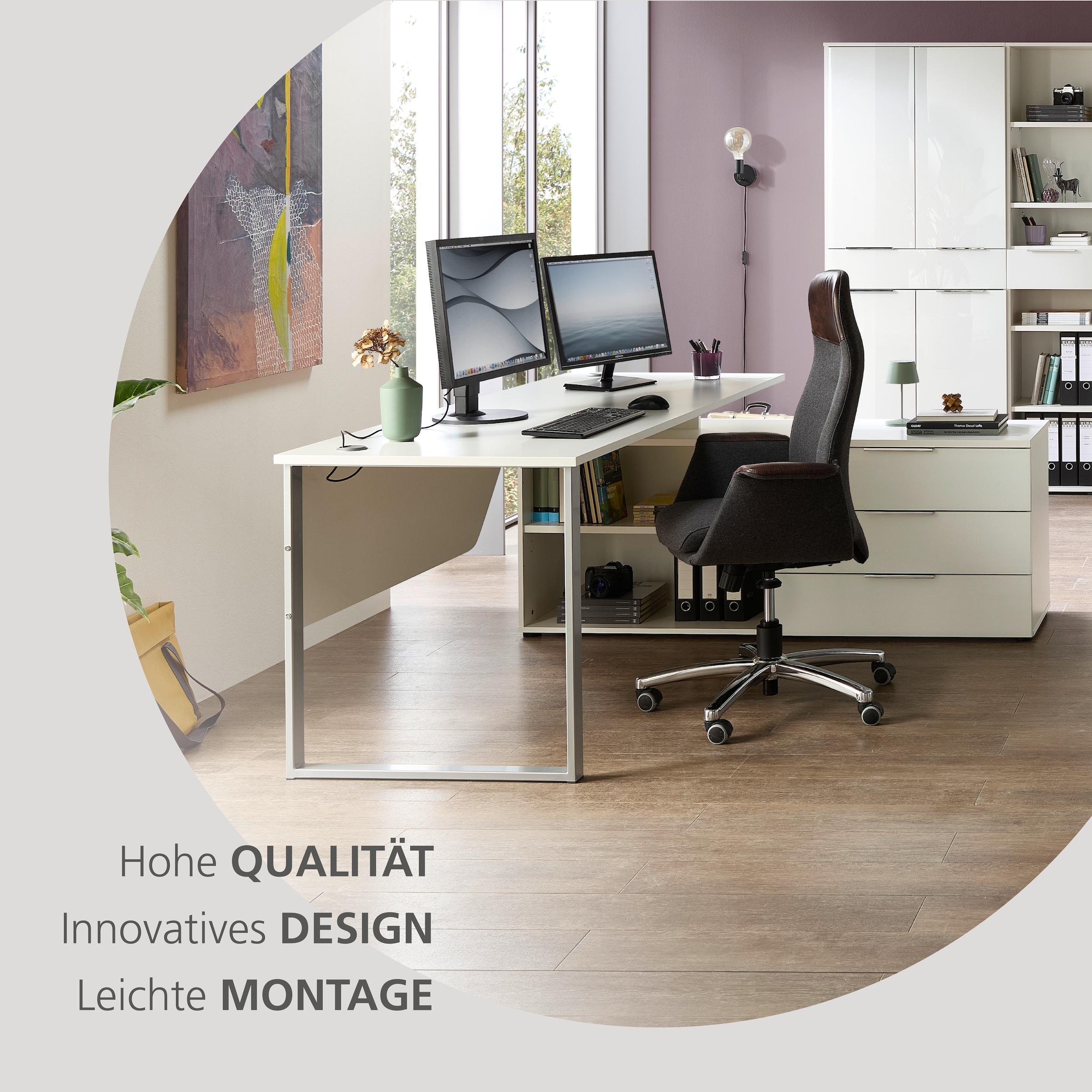 Innostyle Schreibtisch »Schreibtisch Santorin, 180/77/160 cm ( B/H/T)« 1 Stk. tlg. Tischplatten: kratzfest und wasserfest, 3 Schubladen, 2 Fächer