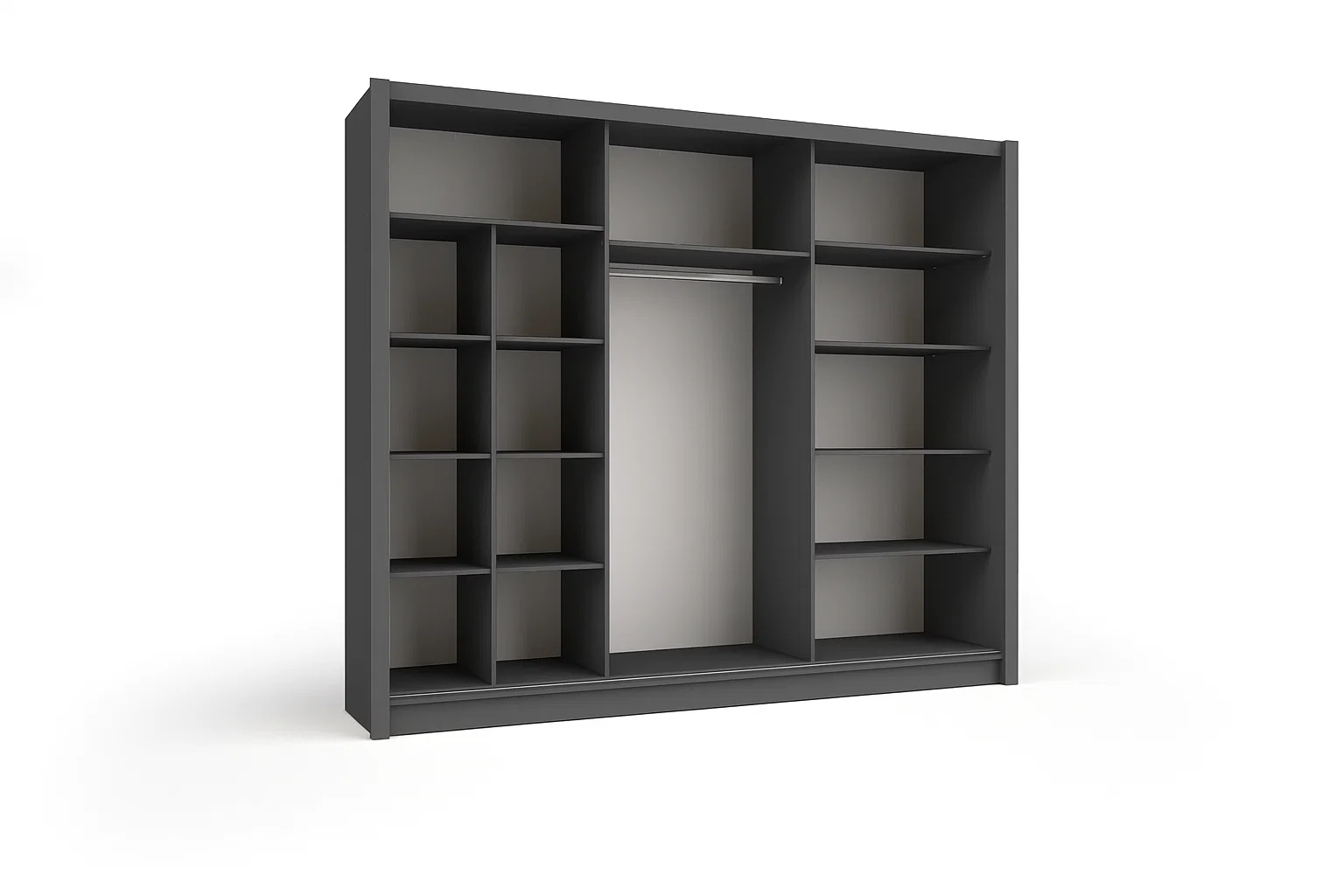 Home affaire Kleiderschrank »BELAVIEN Schwebetüren mit 15 Fächer, Kleiderstange und Spiegel« Garderobe mit 3 Schwebetüren und Spiegel, Maße B/T/H: 247,8/61,6/215