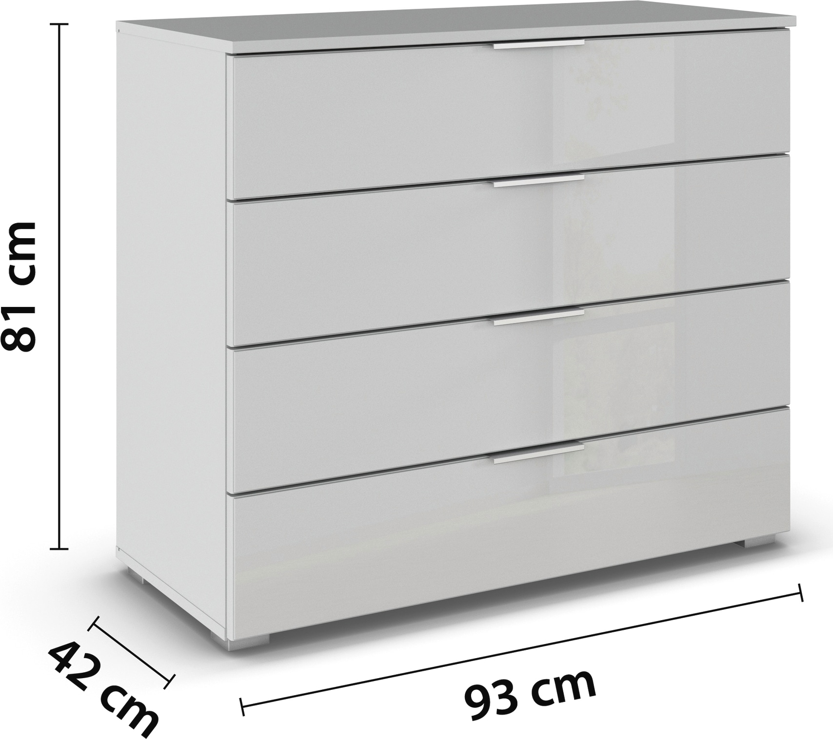 rauch Schubkastenkommode »Sideboard Schubladenkommode Schubladenkommode AGORDO mit Glasfront«, (in zwei Griff-Farben), Breite 93 cm mit 4 großen Schubladen für viel Stauraum MADE IN GERMANY