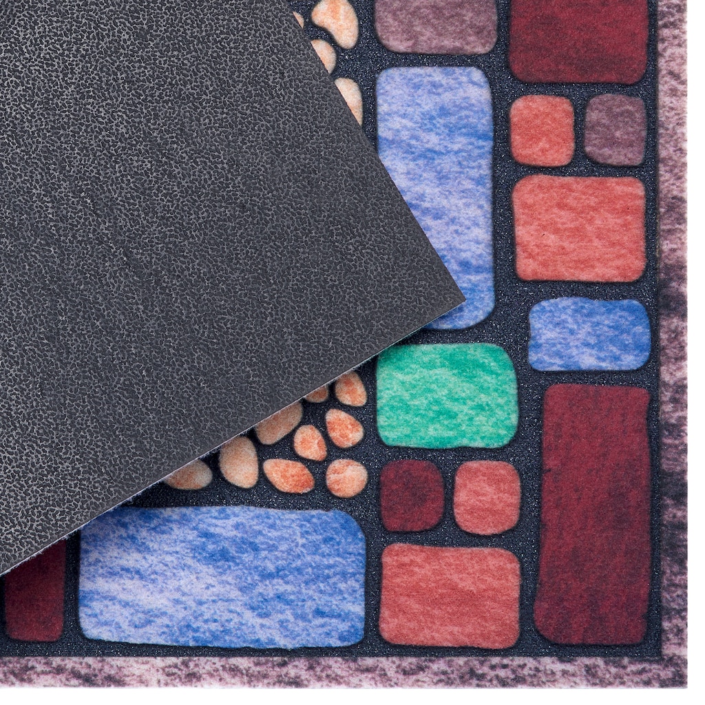 Home affaire Fußmatte »Mandala eckig«, rechteckig, 6 mm Höhe, Design In und Outdoor geeignet, Farbenfroh, Robust, Pflegeleicht, Rutschfest, Eingang