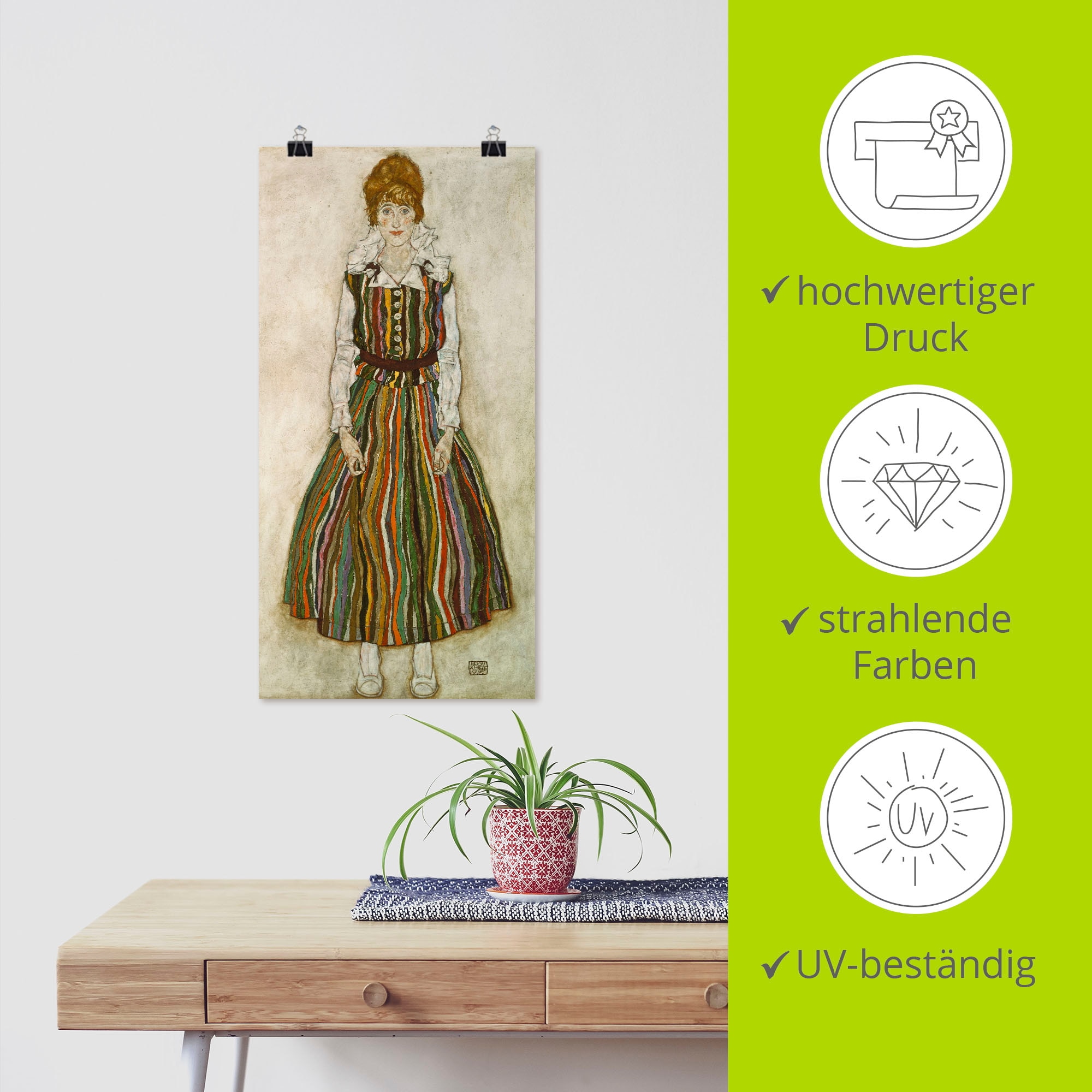 Artland Kunstdruck »Edith Schiele. 1915.«, Frau, (1 St.), als Alubild, Leinwandbild, Wandaufkleber oder Poster in versch. Größen