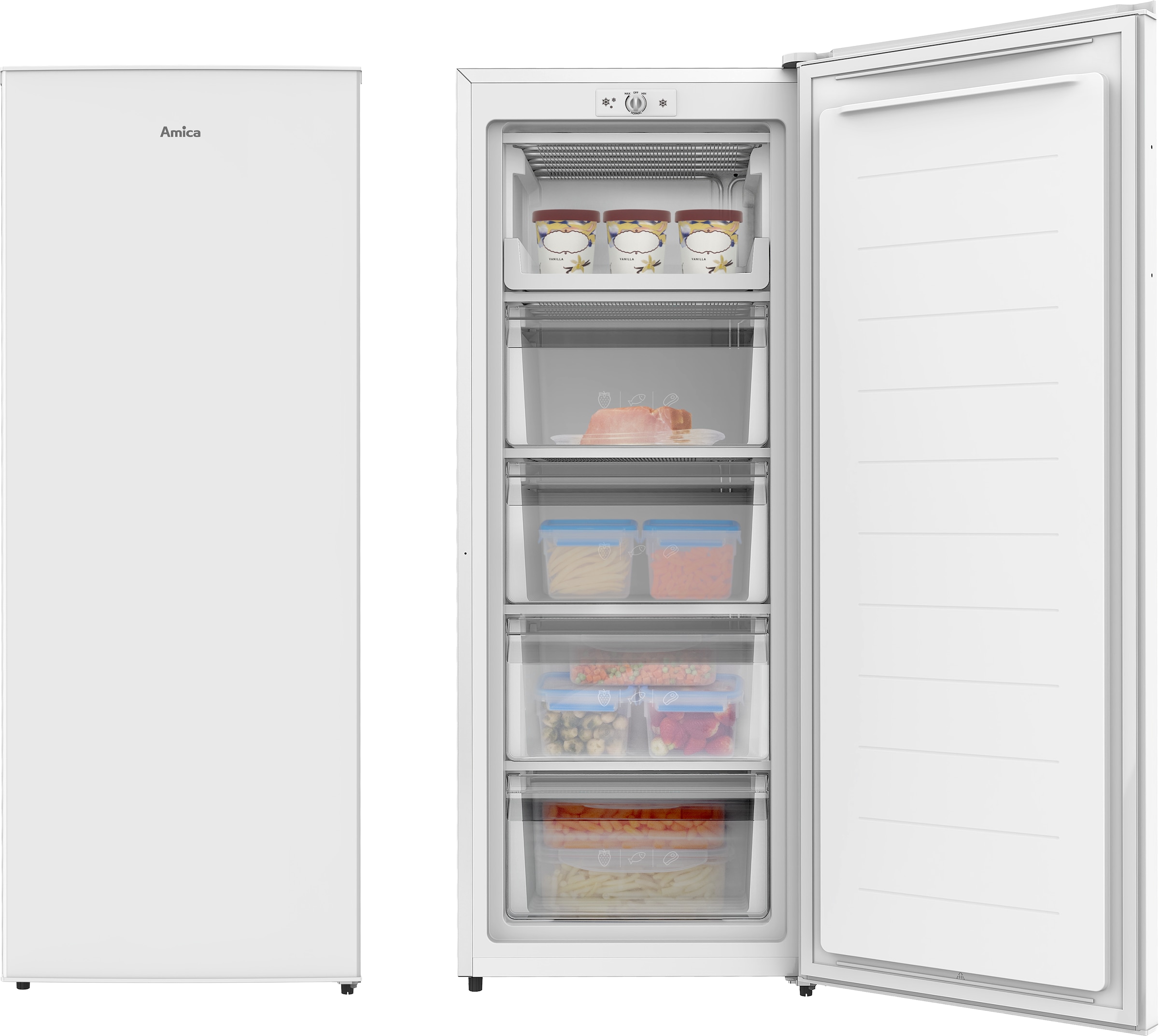 Amica Gefrierschrank »GS 324 200 W« 143 cm hoch 56 cm breit Großer Vorrat, schneller Zugriff – dank Pizzaschublade