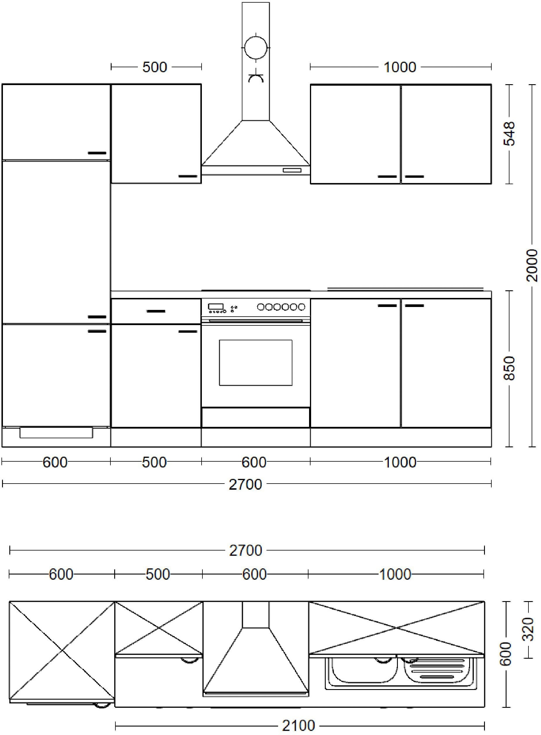 Flex-Well Küchenzeile »Lund« wahlweise mit E-Geräten, Gesamtbreite 270 cm
