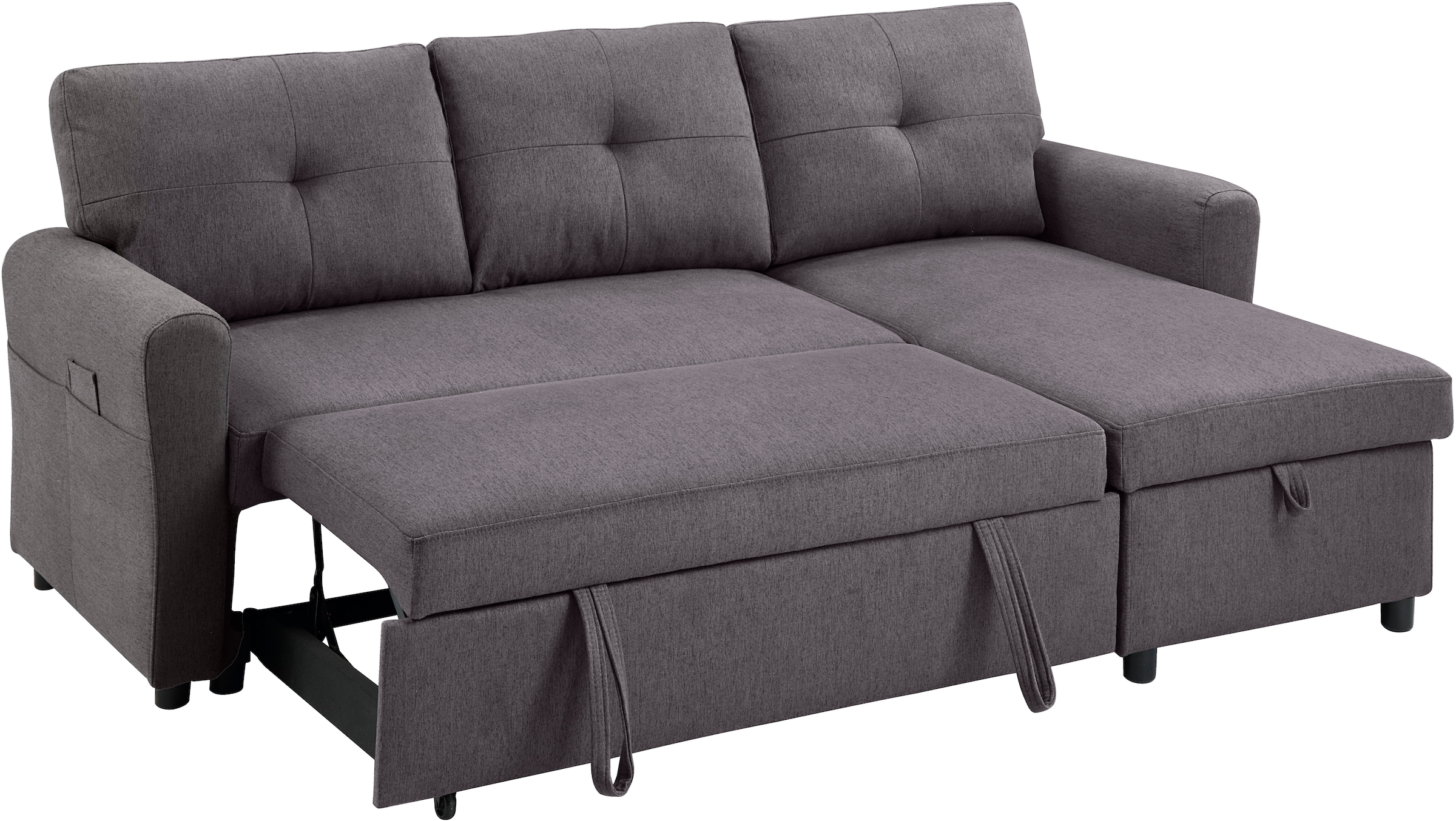 ATLANTIC home collection Ecksofa »Gustavo L-Form«, mit Schlaffunktion, Stauraum & seitlichen Taschen