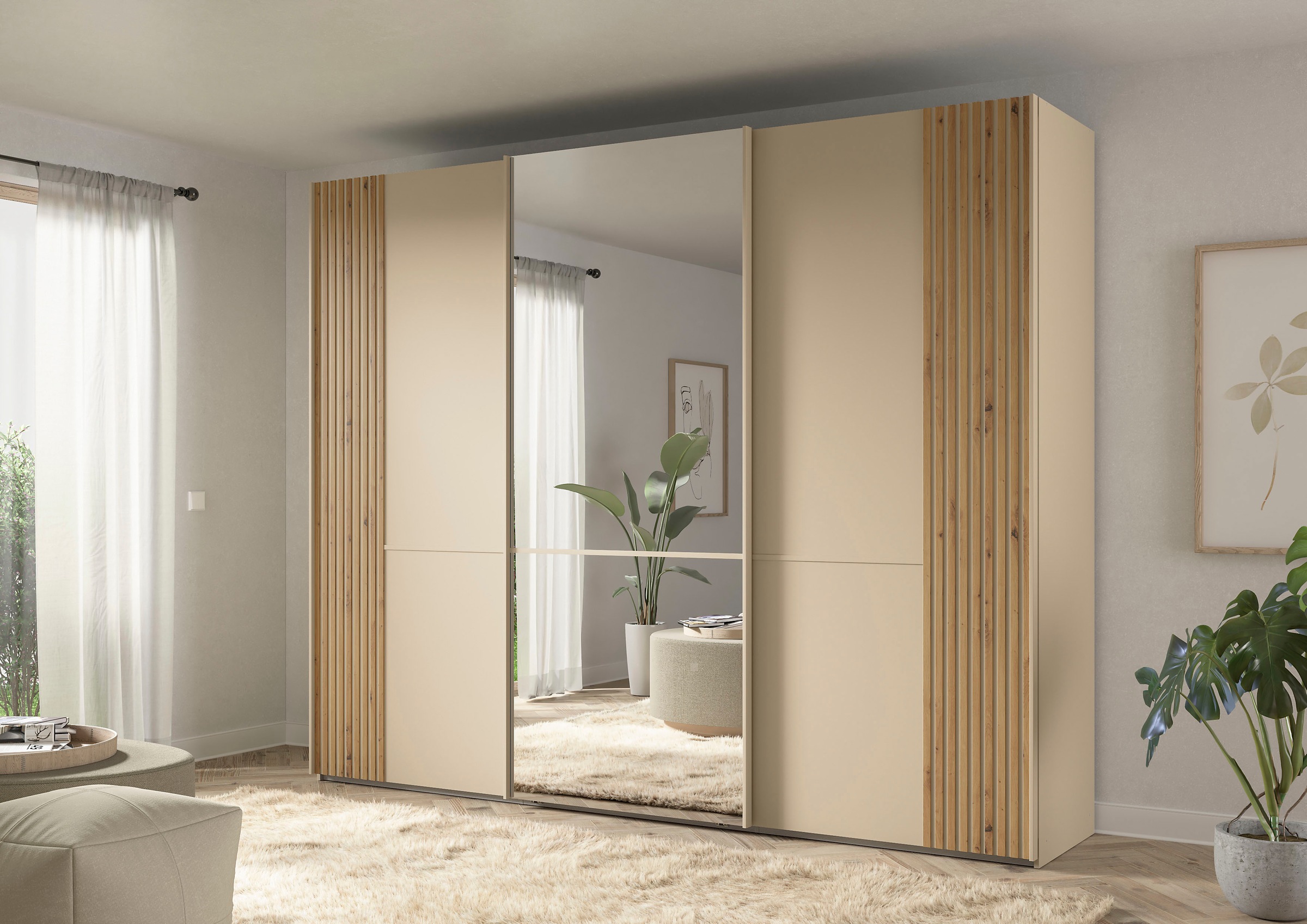 Musterring Schwebetürenschrank »Isabelle«, Türen mit Lamellenoptik, mittige Spiegeltür, verschiedene Größen