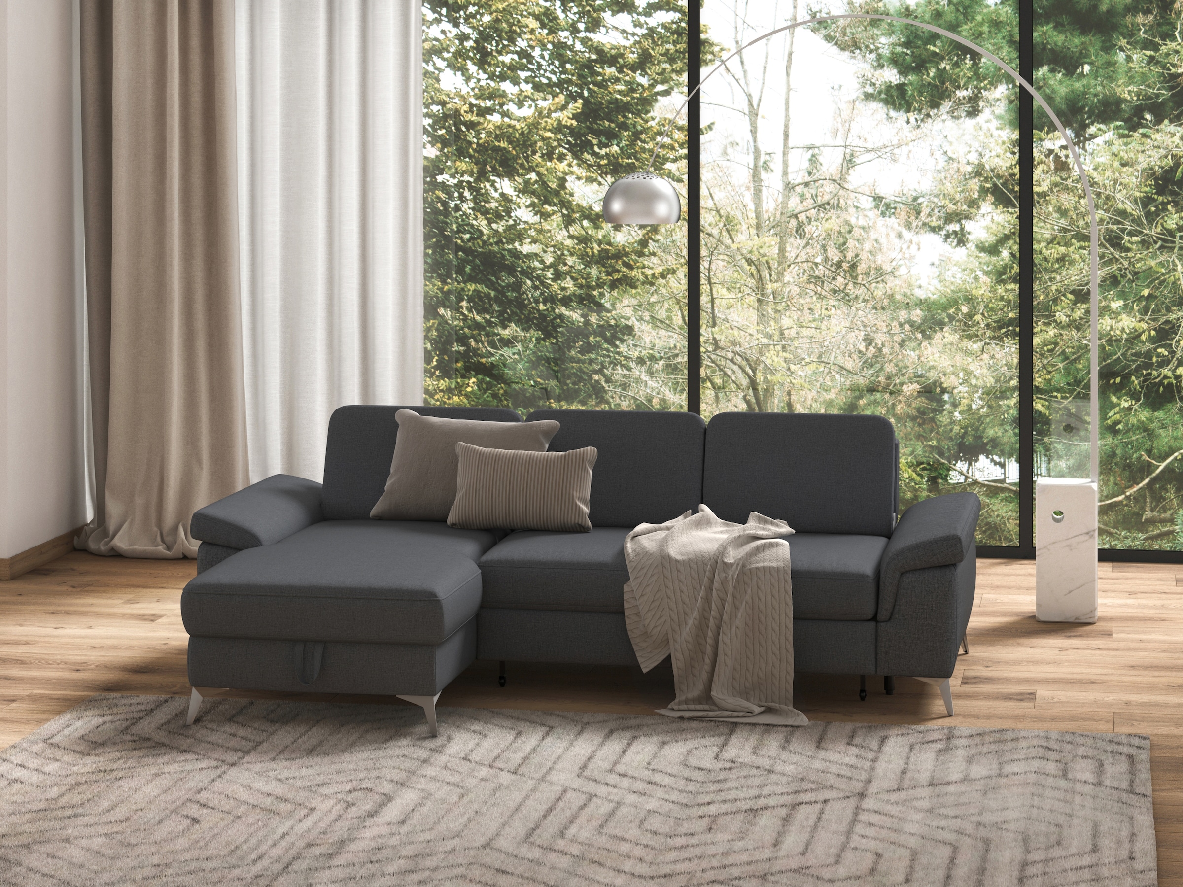 sit&more Ecksofa »Padua L-Form«, inklusive Sitztiefenverstellung, Armteilfunktion und Federkern