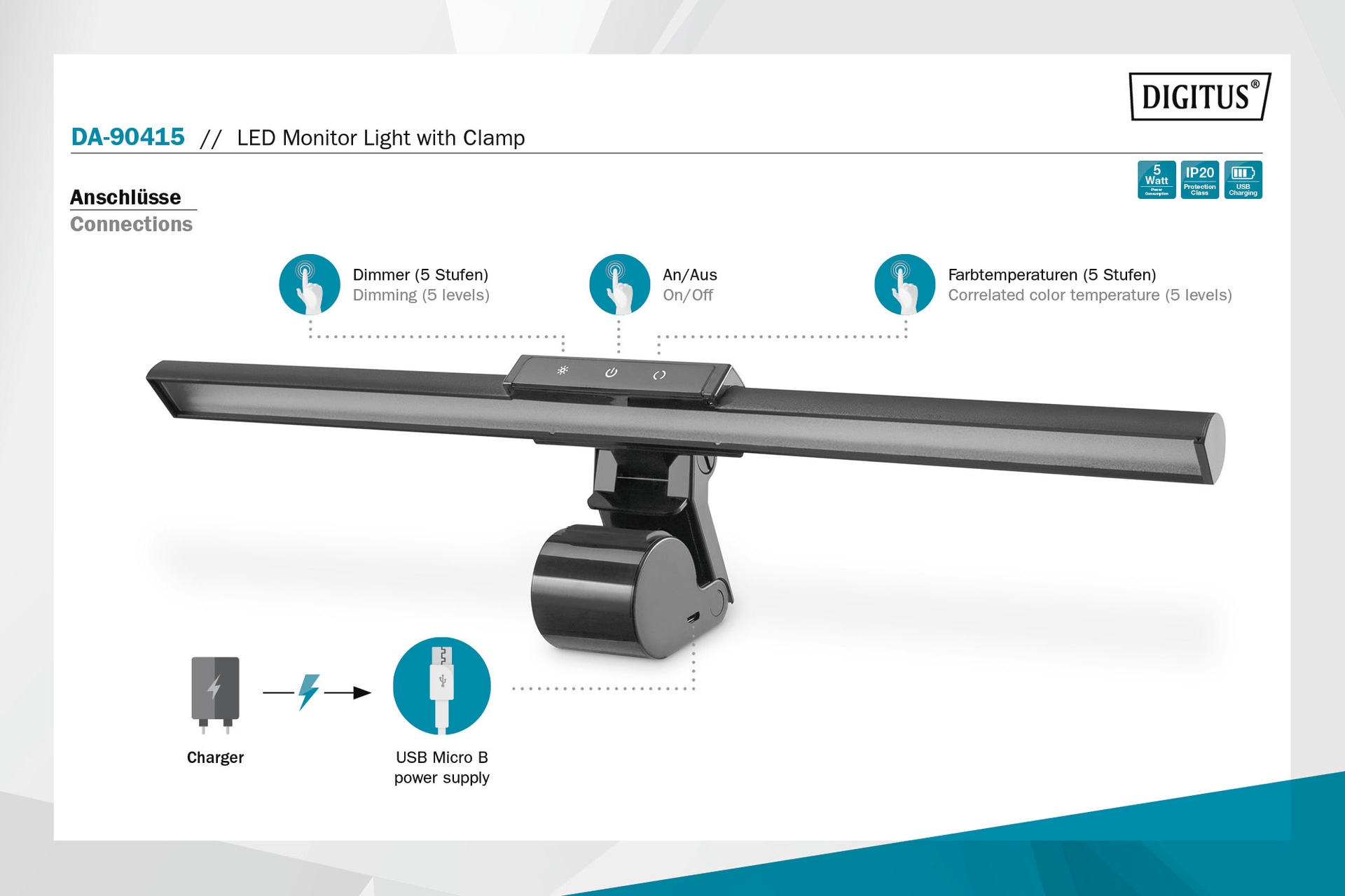 Digitus Leselicht »LED Monitor-Leuchte mit Klemmbefestigung«