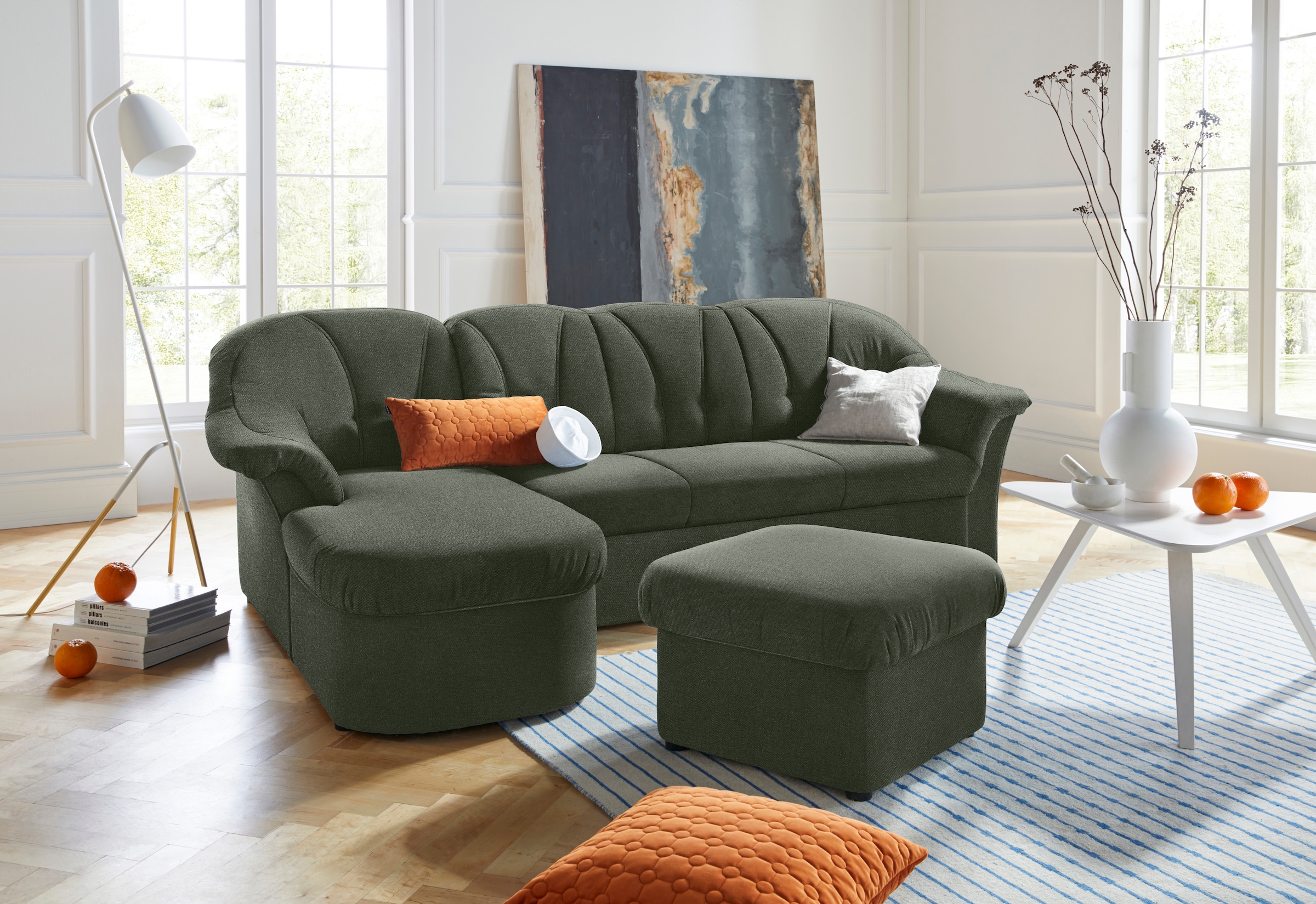 DOMO collection Ecksofa »Pegnitz, elegante Rückensteppung, komfortabel, L-F günstig online kaufen