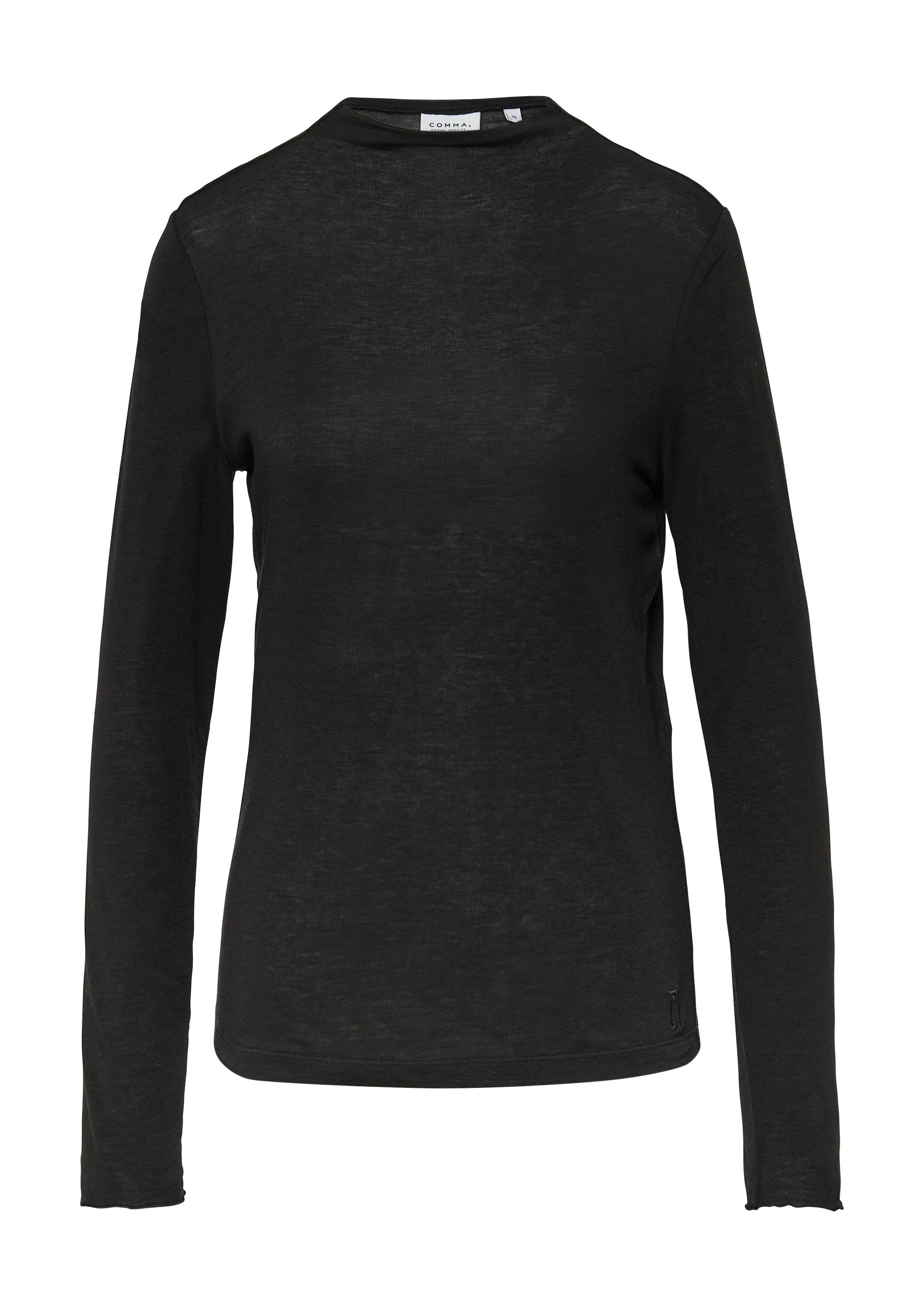 comma casual identity Langarmshirt »semitransparente Optik«, hoher Rundhalsausschnitt, casual, slim fit, mit Wolle