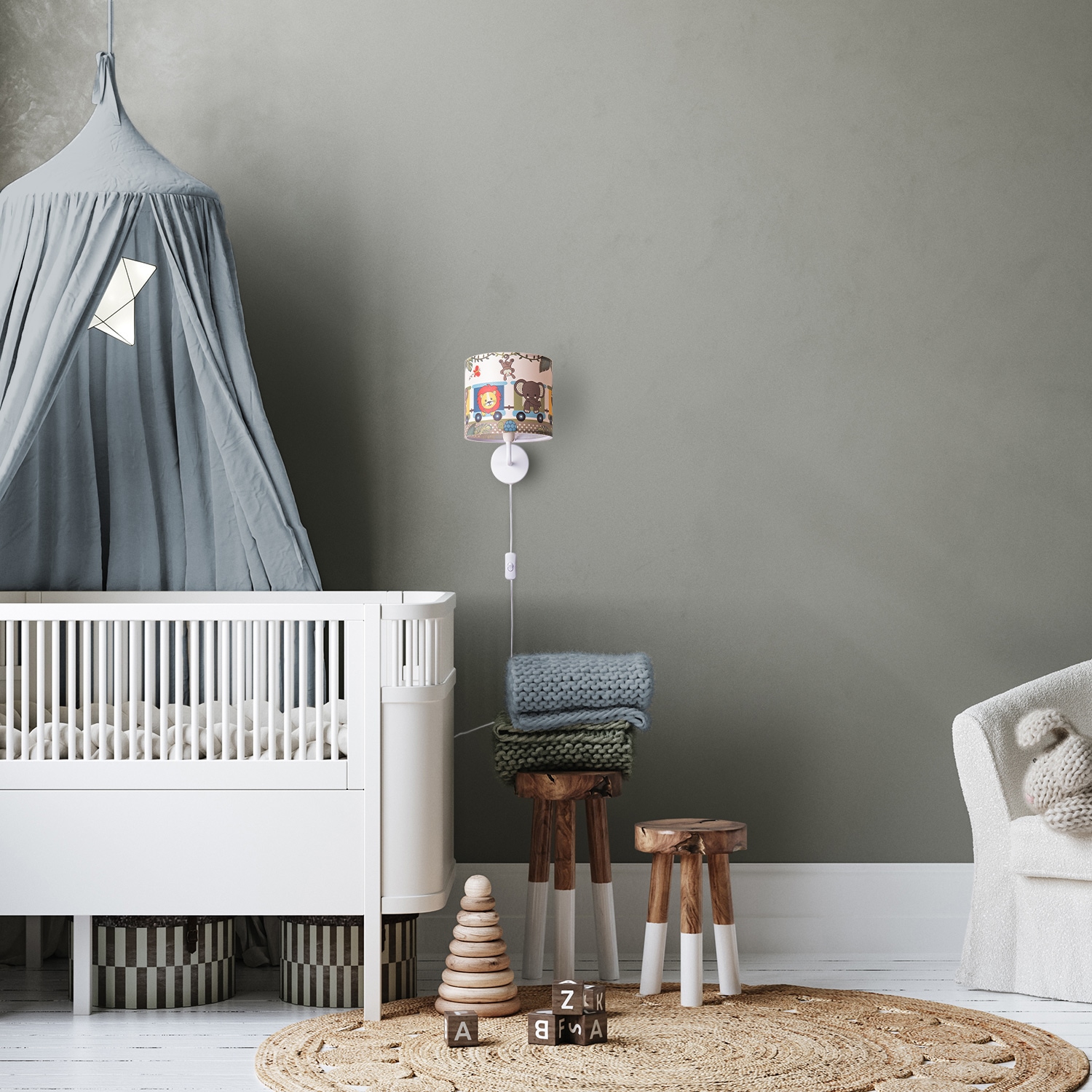 Paco Home Wandleuchte »Diamond 635«, 1 flammig, Leuchtmittel E14 | ohne Leuchtmittel, Kinderlampe Innen Mit âˆ…18cm Zoo Tiere Zug Kabellänge 3m E14