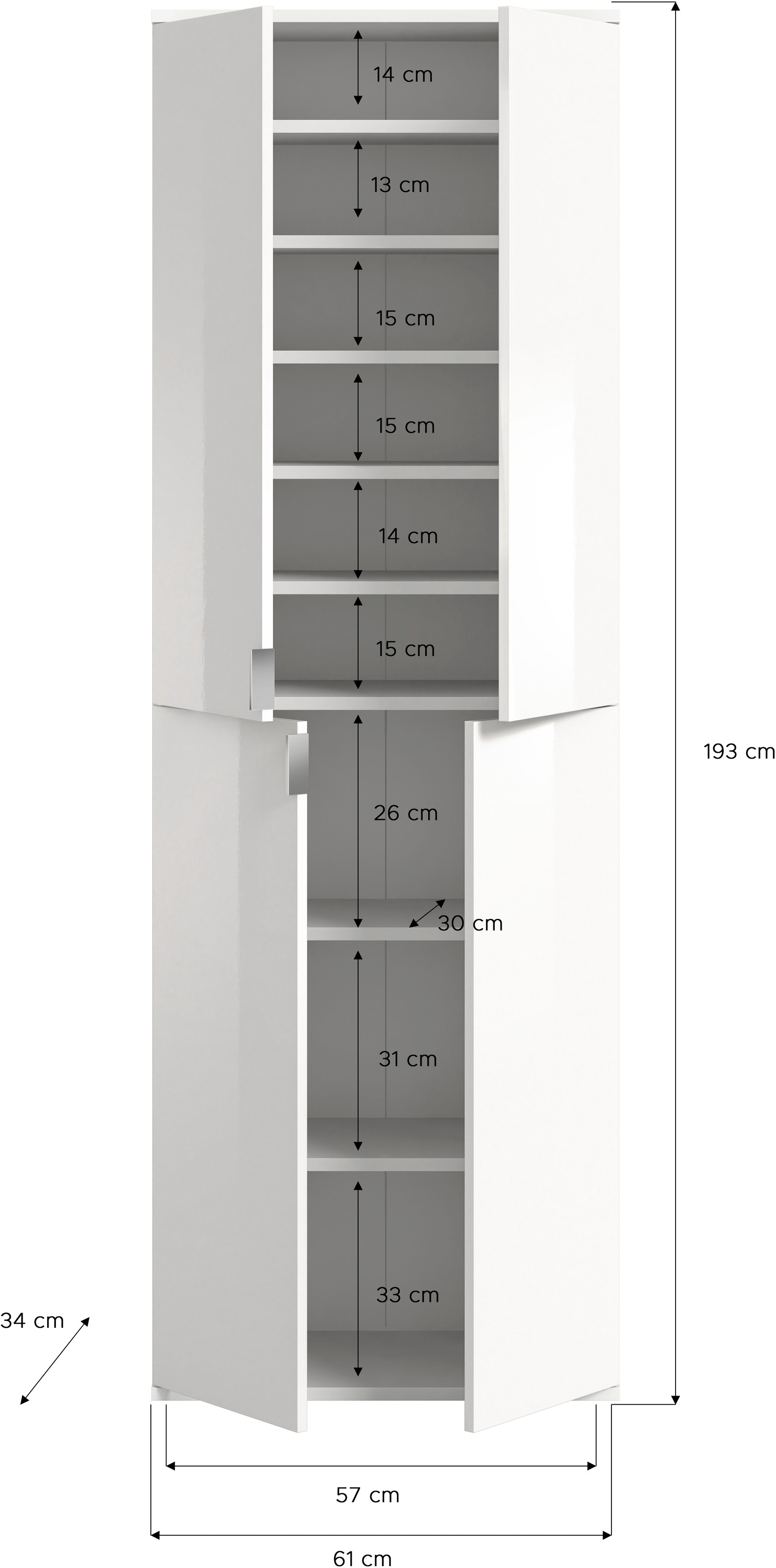 INOSIGN Garderoben-Set »Trondheim, Breite 183 cm, best. aus 3 Schränken, 12 Türen, 27 Fächer«, (Set, 3 St.), inkl. ausziehbarer Kleiderstange, Garderobenschrank, Kleiderschrank