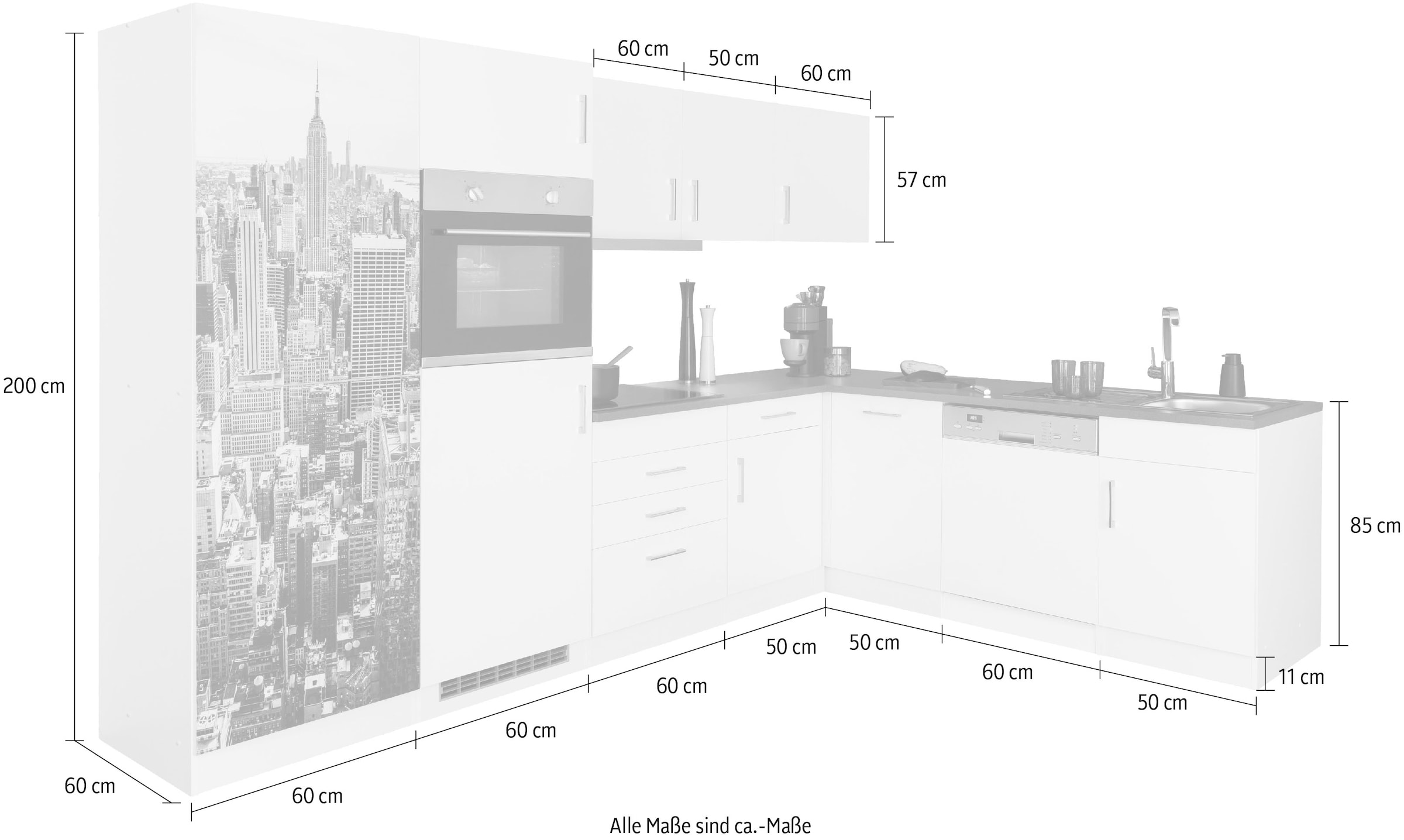 HELD MÖBEL Winkelküche »Paris«, Stellbreite 290/220 cm, wahlweise mit Induktionskochfeld