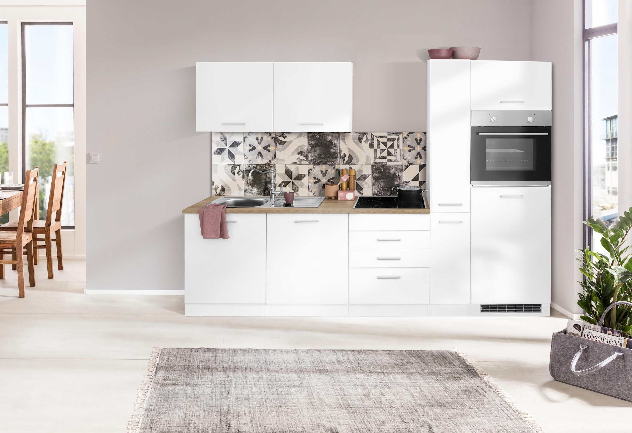 KOCHSTATION Küchenzeile »KS-Visby«, ohne E-Geräte, Breite 270 cm für Kühlschrank