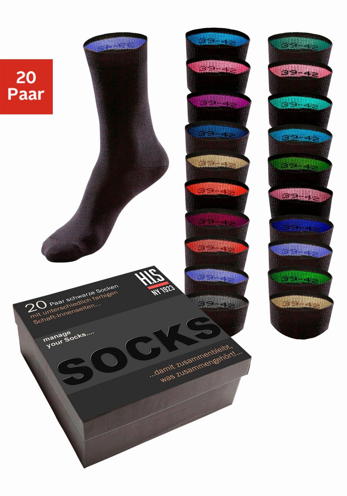 H.I.S Socken Box, 20 Stk. tlg. in praktischer Geschenkbox 20x schwarz 35-38 35-38 Großpackung Socken für Business und Freizeit